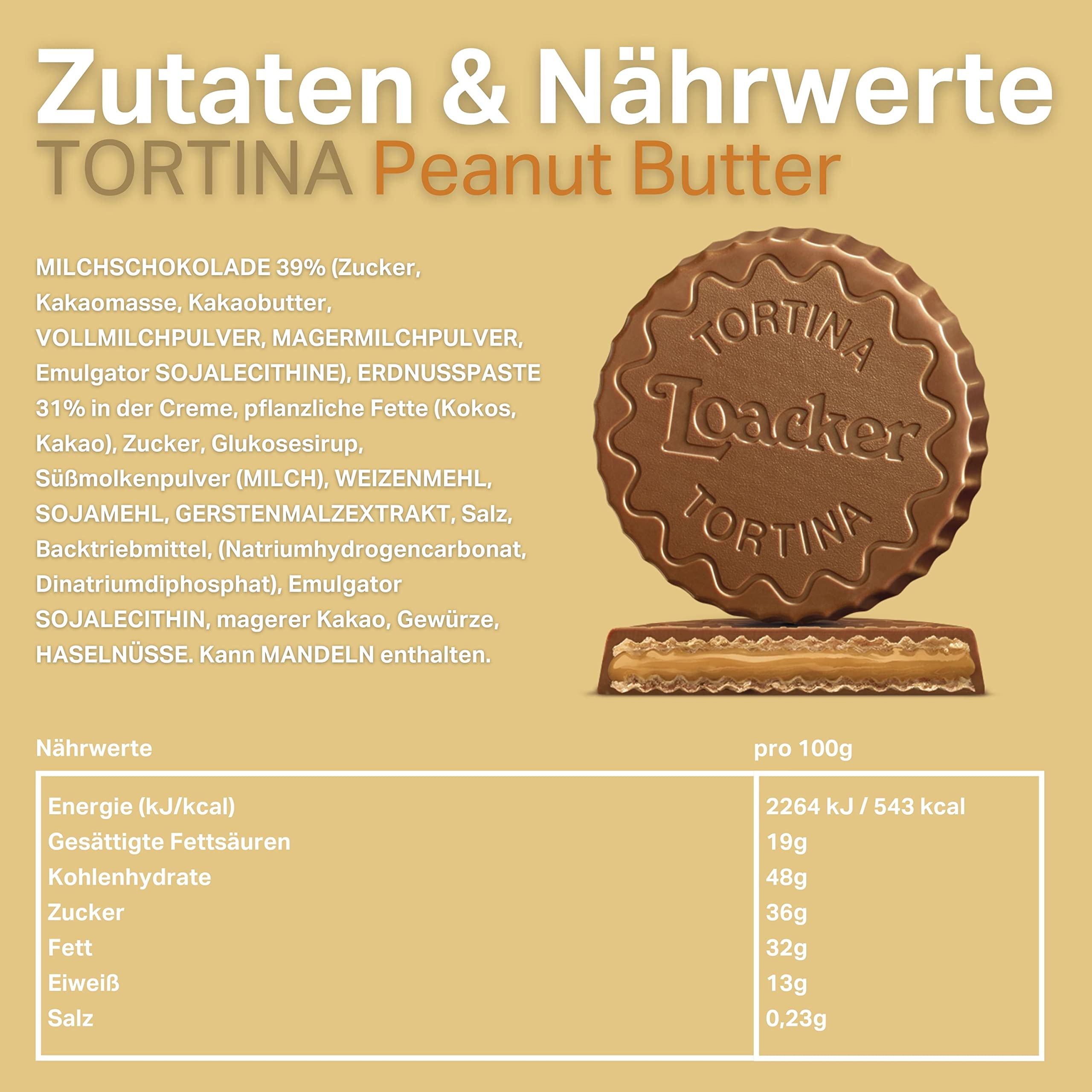 Loacker Tortina (Peanut Butter) • Knusprige Waffeln mit Erdnussbutter-Creme • Runde Waffel Törtchen zum Kaffee • Erdnuss Waffelkekse (24 x 21g)