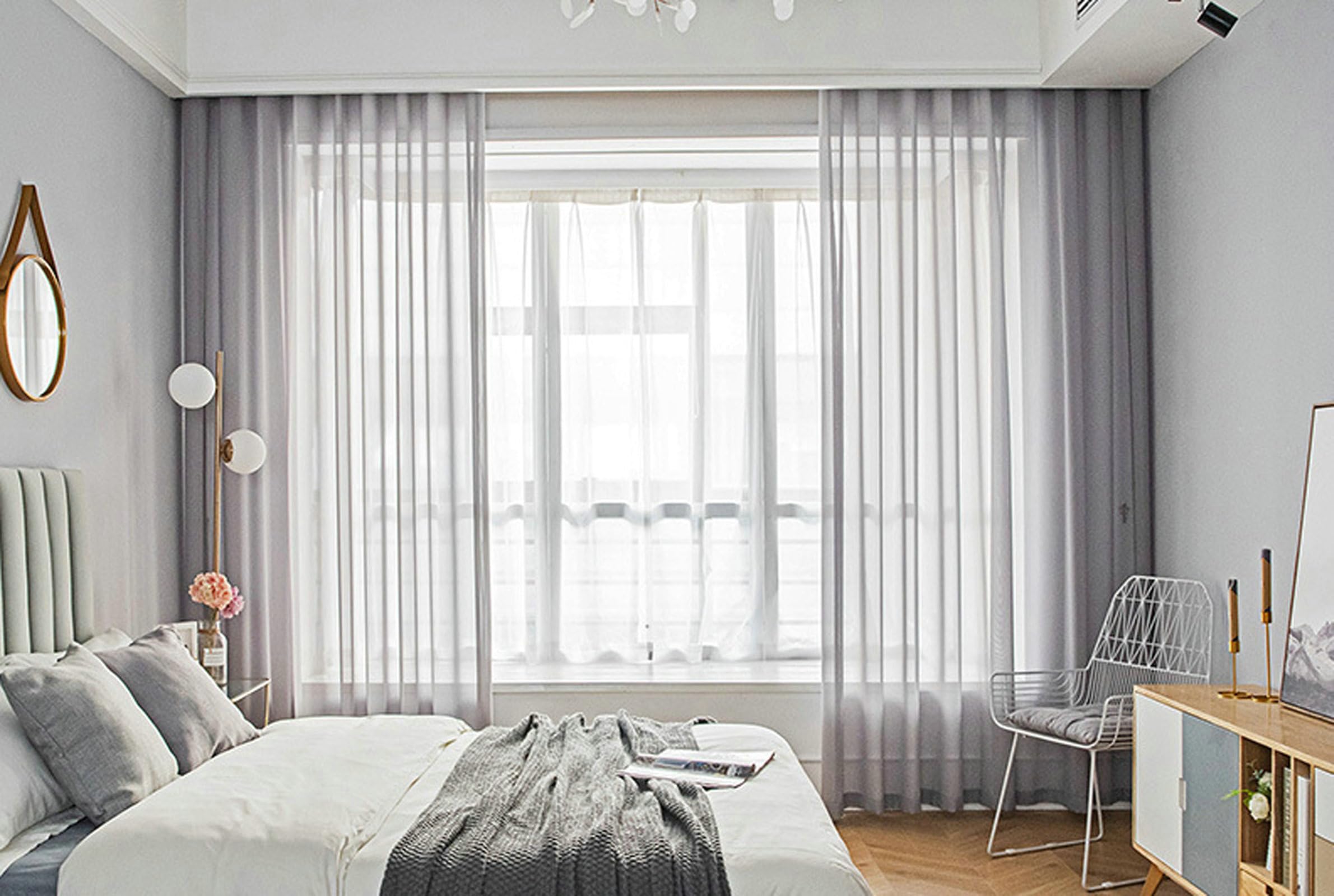 Rideaux Voilages, Gris Foncé, L 107 x H 147 cm x 2pcs, Couleur Unie, Rideau Filtrant à Oeillets Moderne, Fenêtre Salon Chambre Décoration