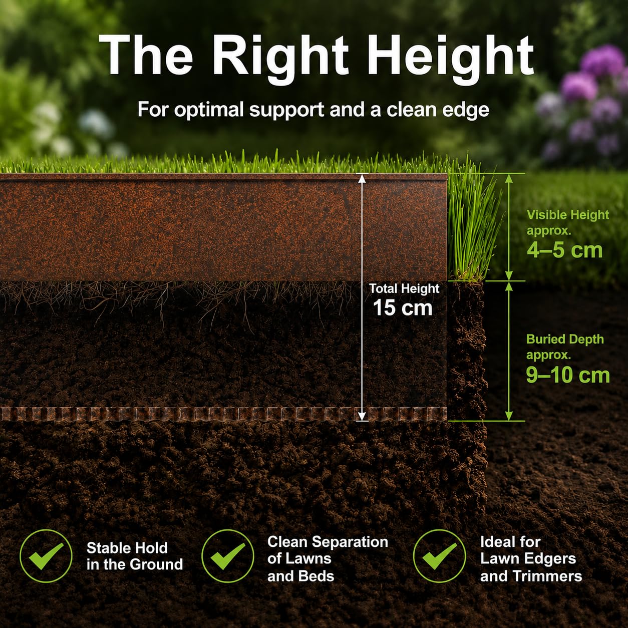 Rasenkante Metall verzinkt 15cm x 20m, Flexible Beeteinfassung Mähkante Palisade, Beetumrandung für Garten Rasen Beetbegrenzung, Rasen-Abgrenzung Rostschutz, Braun