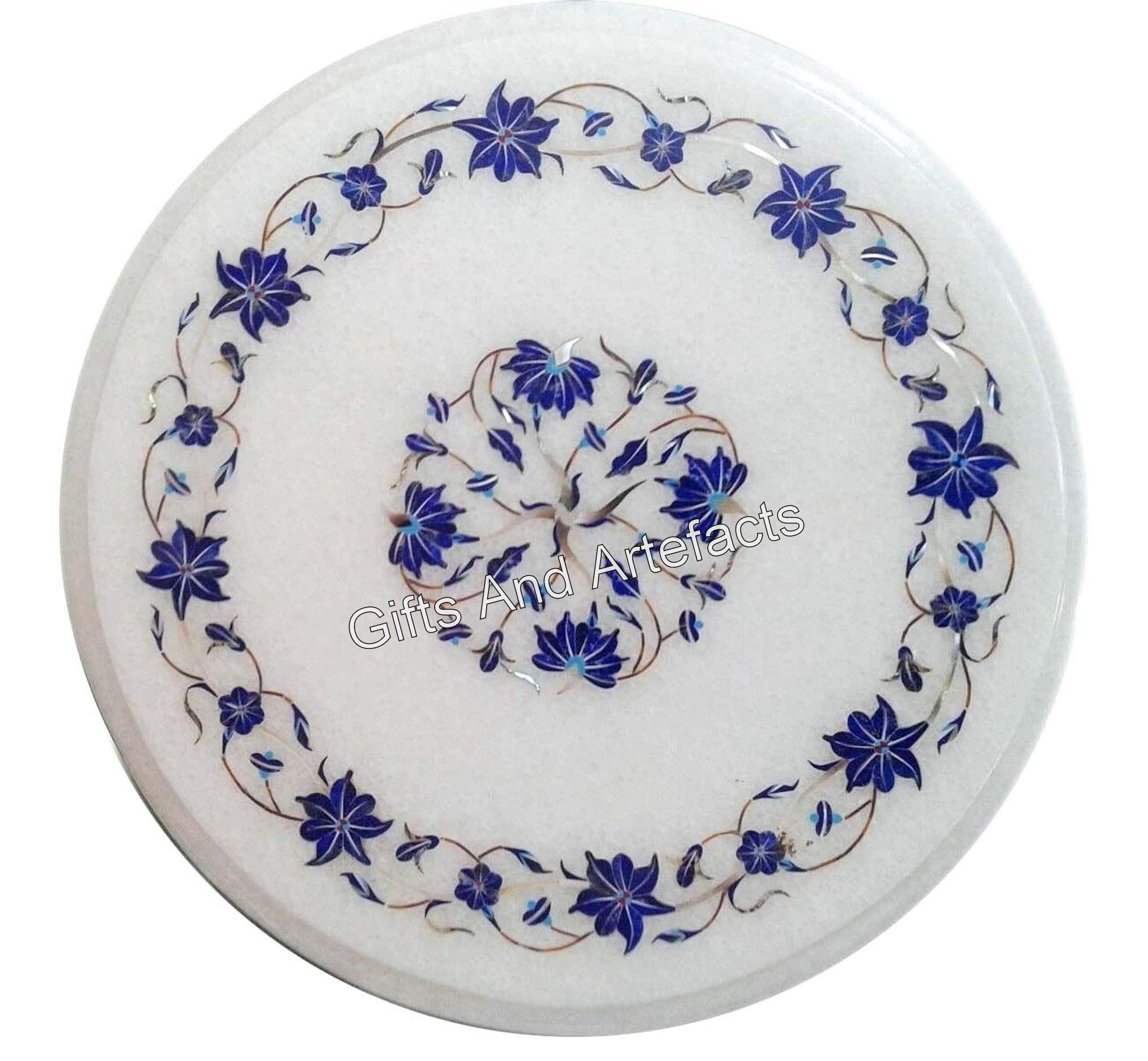 Table basse ronde en marbre de luxe et éclats de lapis-lazuli précieux