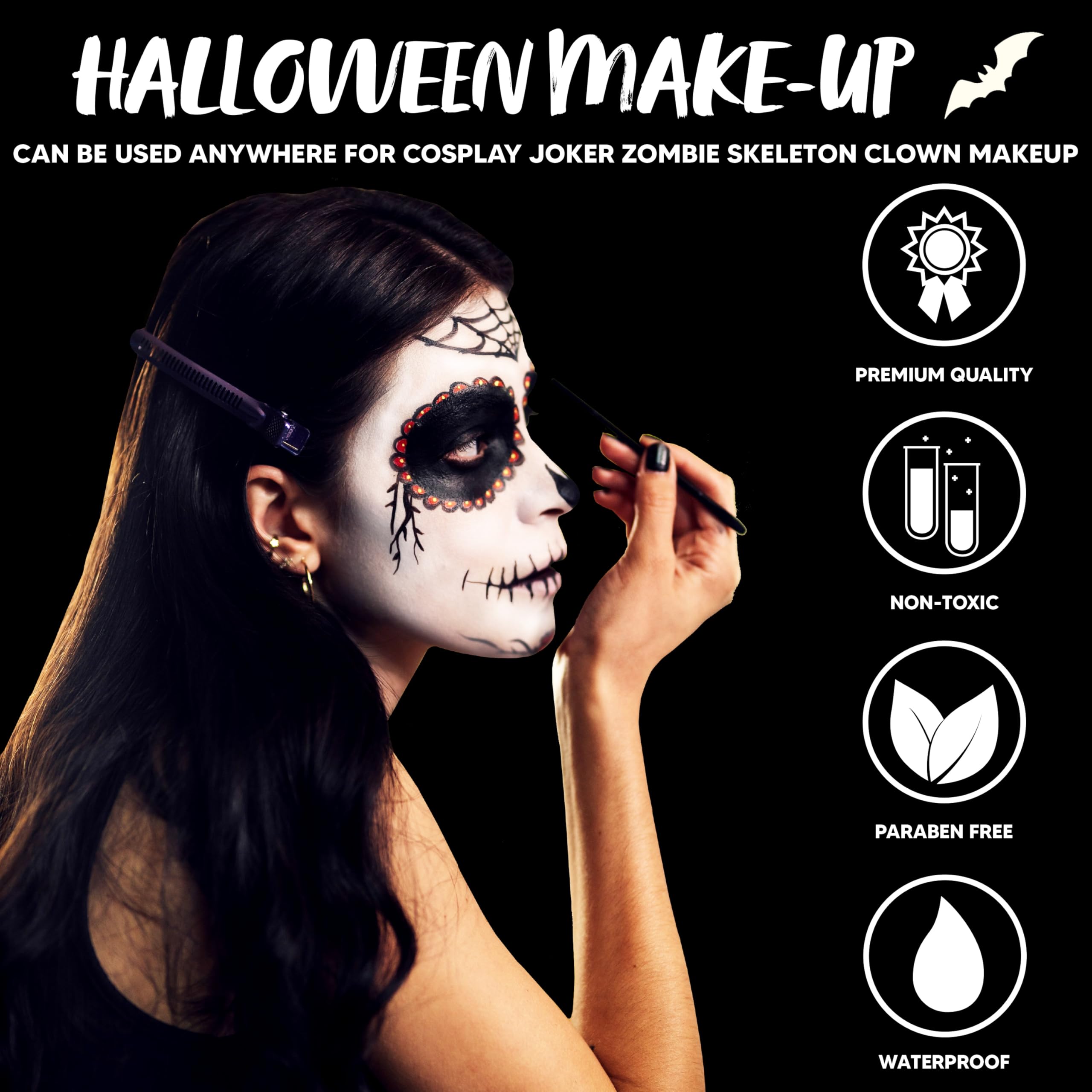 Juego de 6 piezas de maquillaje de Halloween, paleta de maquillaje de 6 colores, cera de cicatrices con herramienta de espátula, spray de sangre, esponjas de punteado, disfraz 3