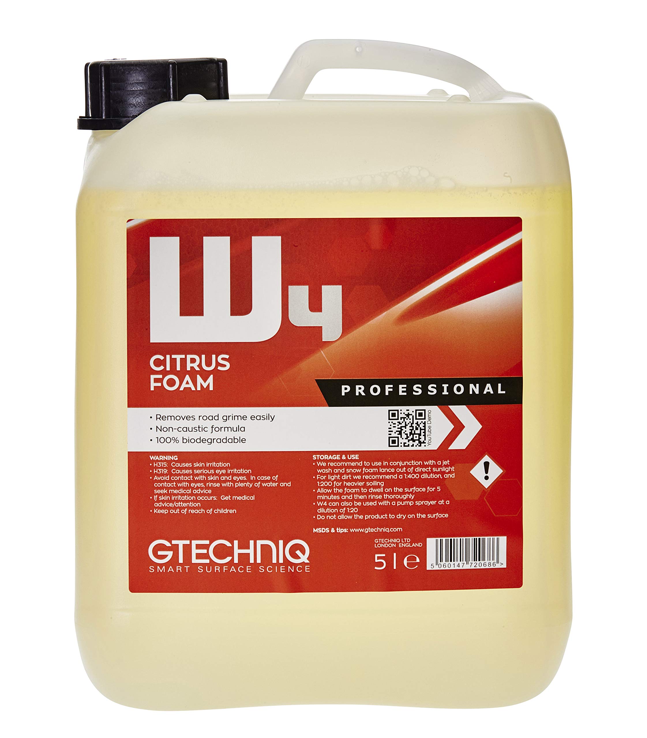 Gtechniq - W4 Citrus Foam - High Content Foaming Agent, Removes Dirt and Road Grime, Non-Caustic For