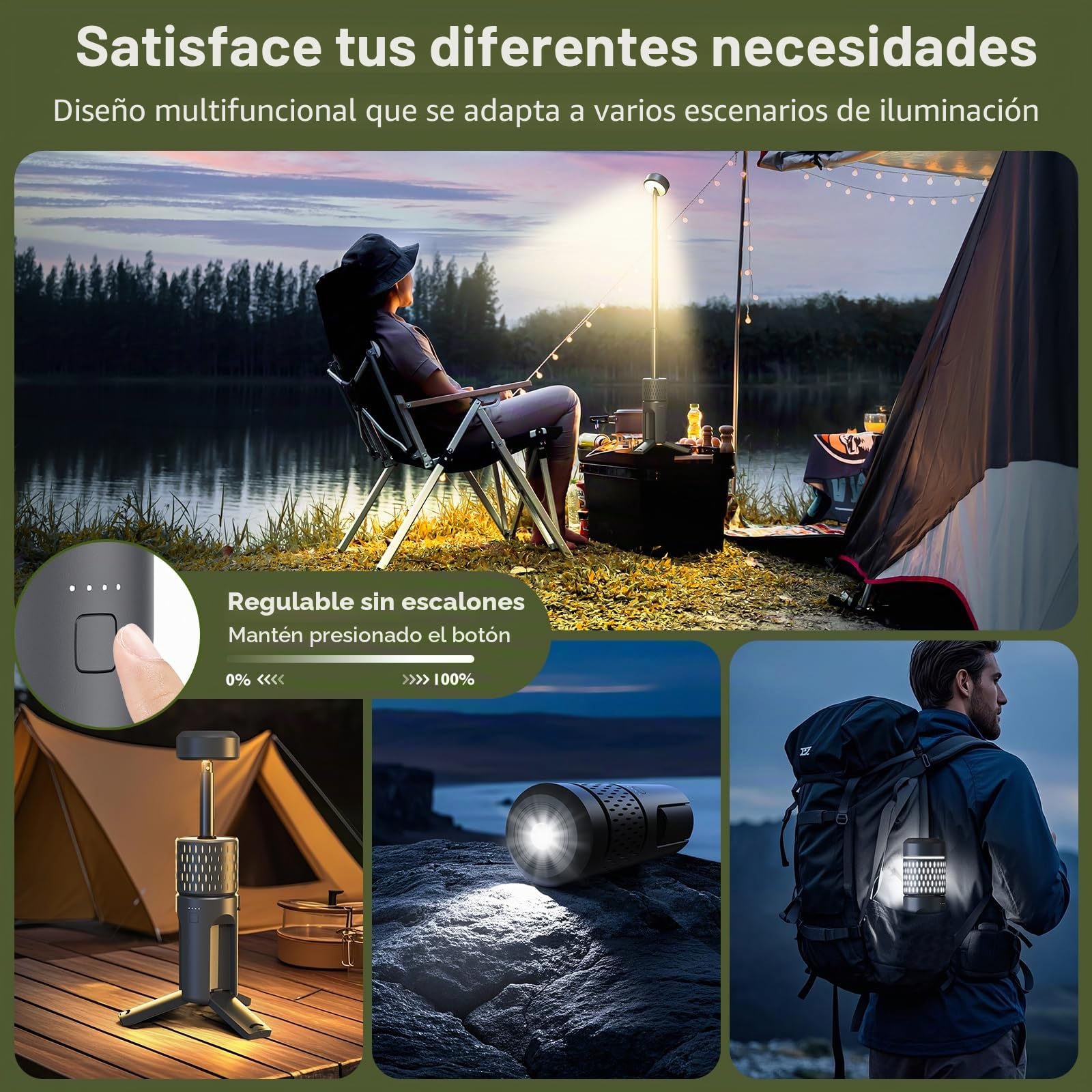 Linterna de Camping Telescópica Recargable,14000mAh LED Multifunción, Magnética y con Trípode, Impermeable IPX5, Luz de Tienda, Lámpara de Trabajo para Acampada, Exterior, Emergencia