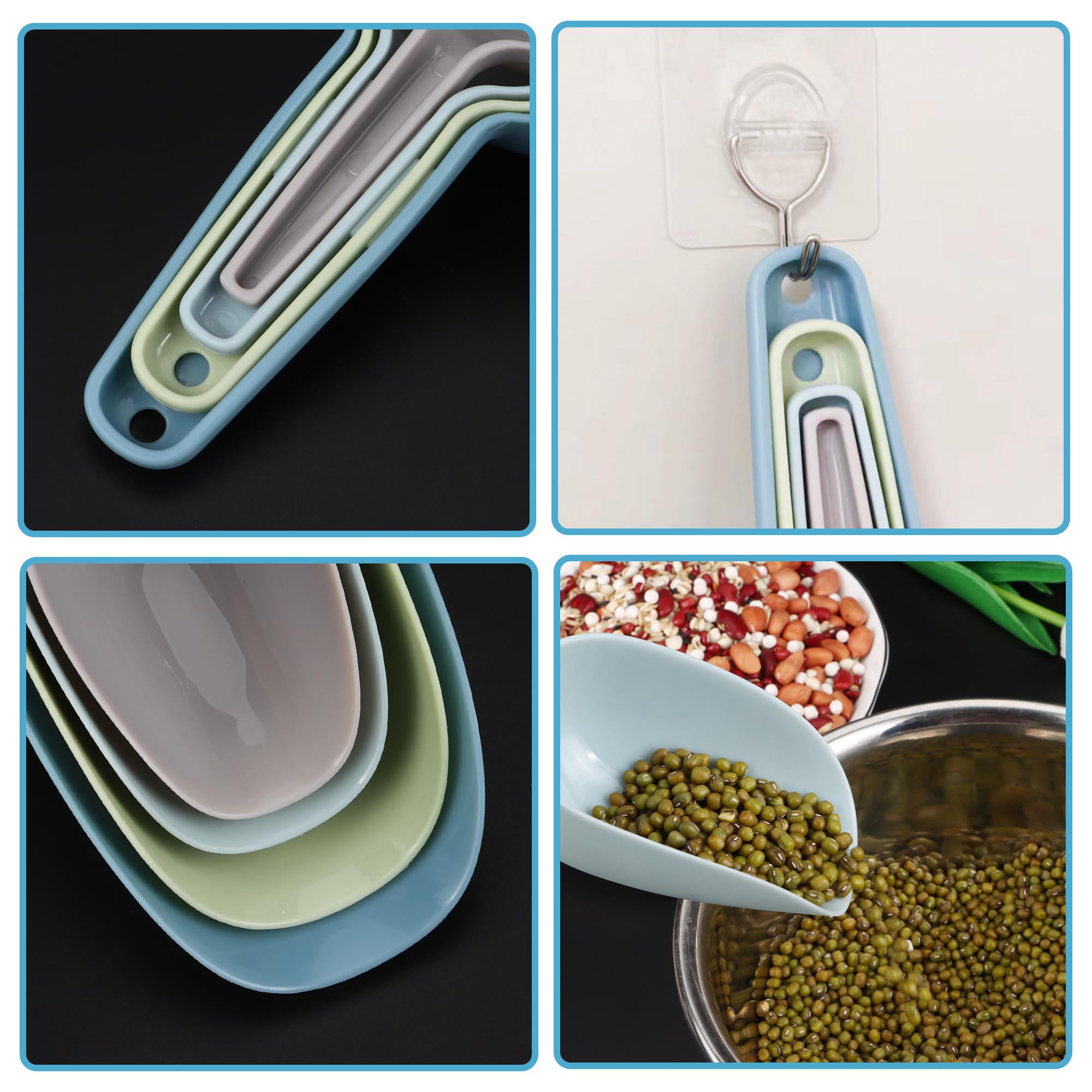 Set di 4 Ghiaccio Paletta Cucina Plastica, Paletta Cibo Cucchiaini Multiuso per Cucine, Bar, Buffet, Cereali, Farina, Grano, Noci, Spezie, Popcorn（50/100/150/250 ml）