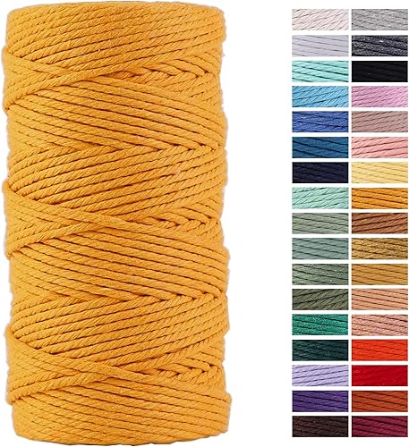 Cordón de macramé amarillo dorado de 3mm x 109 yardas, cuerda de algodón colorida, cordón para manualidades, cordón de algodón colorido para