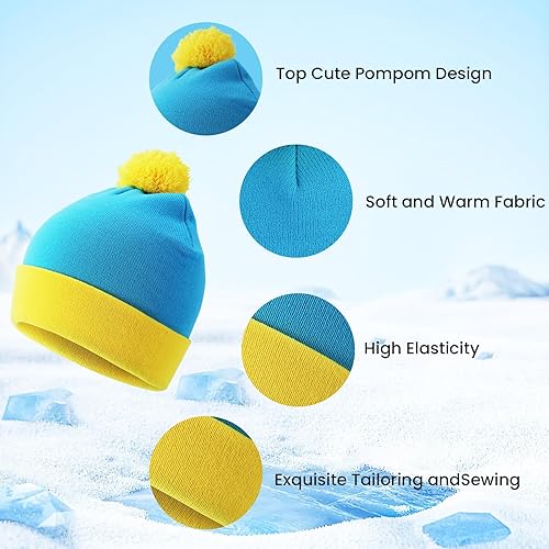 Miniatura 3 de Sombrero y guantes de cosplay de personajes de Halloween, gorro de punto con pompón de Cartman, conjunto de gorro de invierno para Halloween, Eric