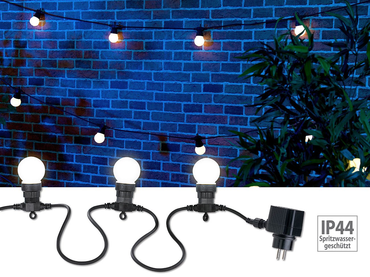 Lunartec Party-Lichterkette, 20 weiße LEDs in Glühbirnenform, 8 W, 13 m, IP44