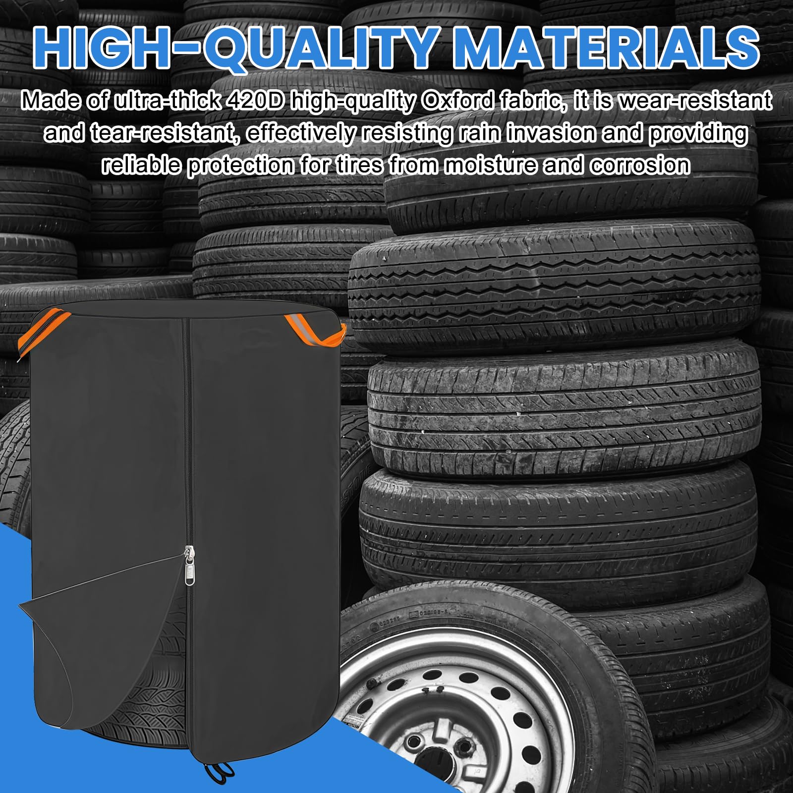 Sporgo Funda para neumáticos de coche: Cubierta impermeable para 4 neumáticos, almacenamiento de neumáticos Oxford 420D con cremallera, tiras reflectantes, fundas universales para neumáticos de coche