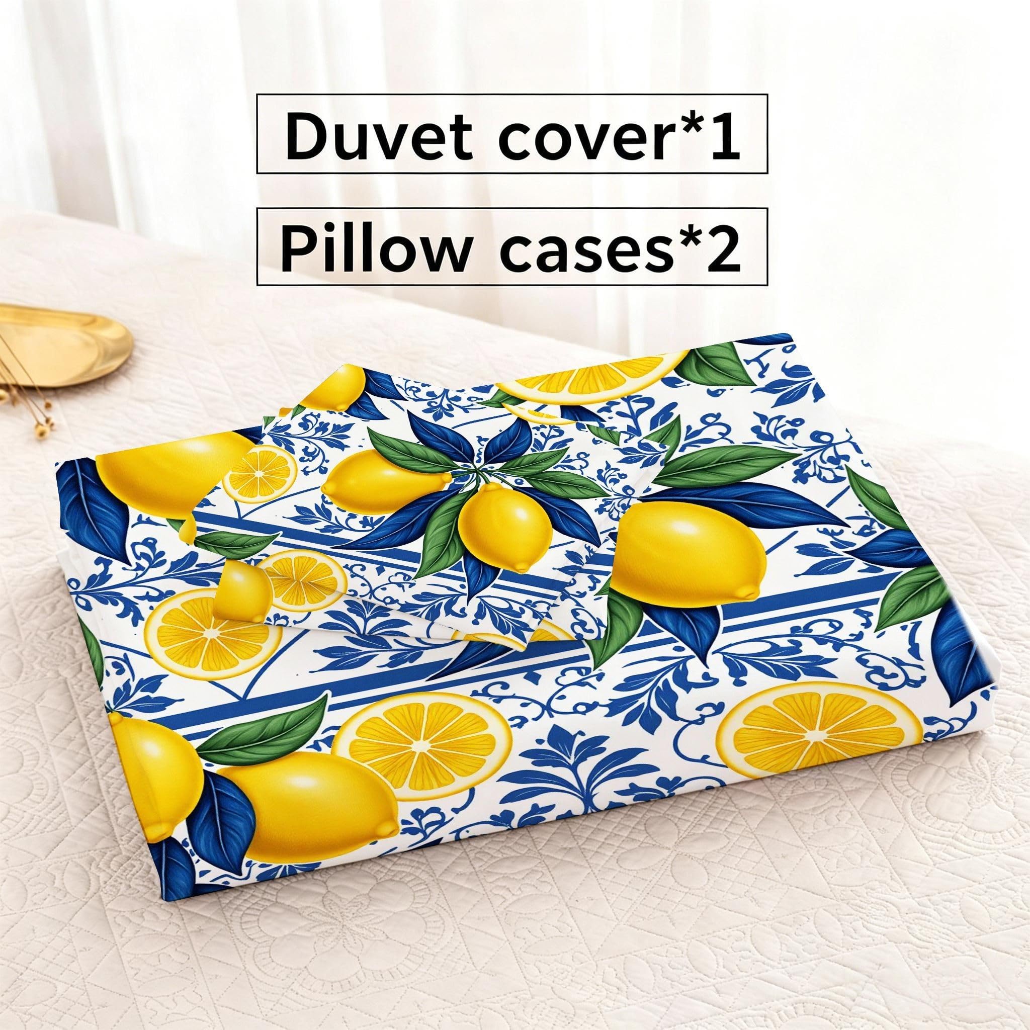 Copripiumino Matrimoniale Limone Giallo 260x240, ZQ7938 | Traspiranti Durevoli Microfibra, per Tutta la Famiglia, Matrimoniale, per Tutte le Stagioni, con 2 Federe 50x80 cm