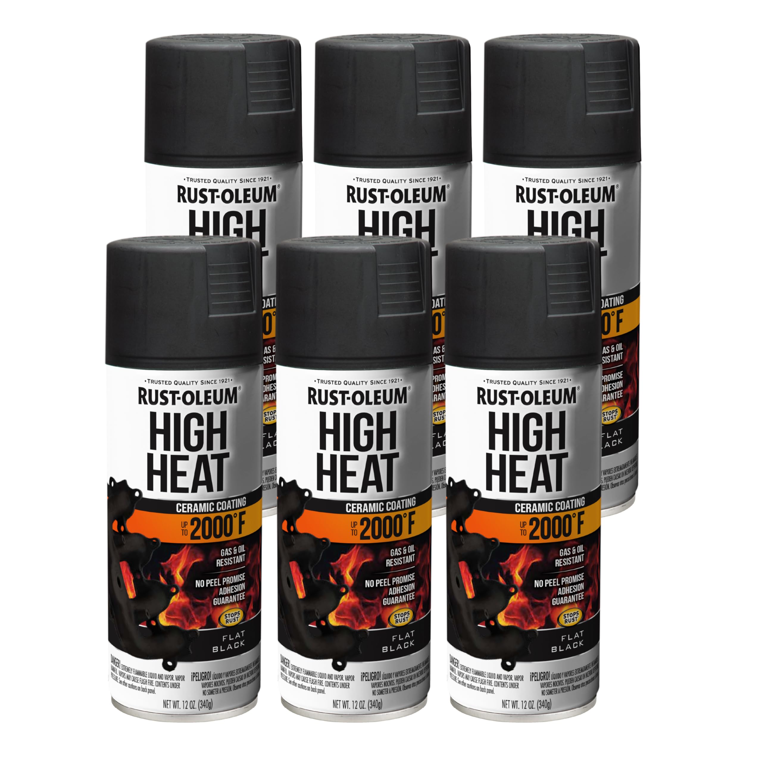 248903-6PK Automotive High Heat Spray Paint, 12 oz, Flat Black, 6 Pack