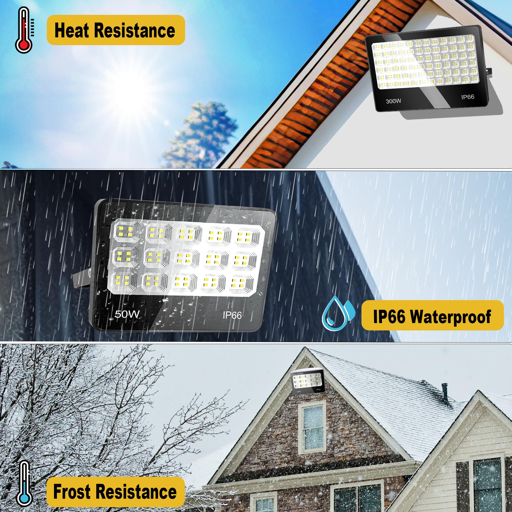 2 Focos LED Exterior 50W 5000LM - Blanco Frío 6500K, IP66 Impermeable, ángulo Ajustable 180°, Para Jardín, Garaje, Patio, Terraza