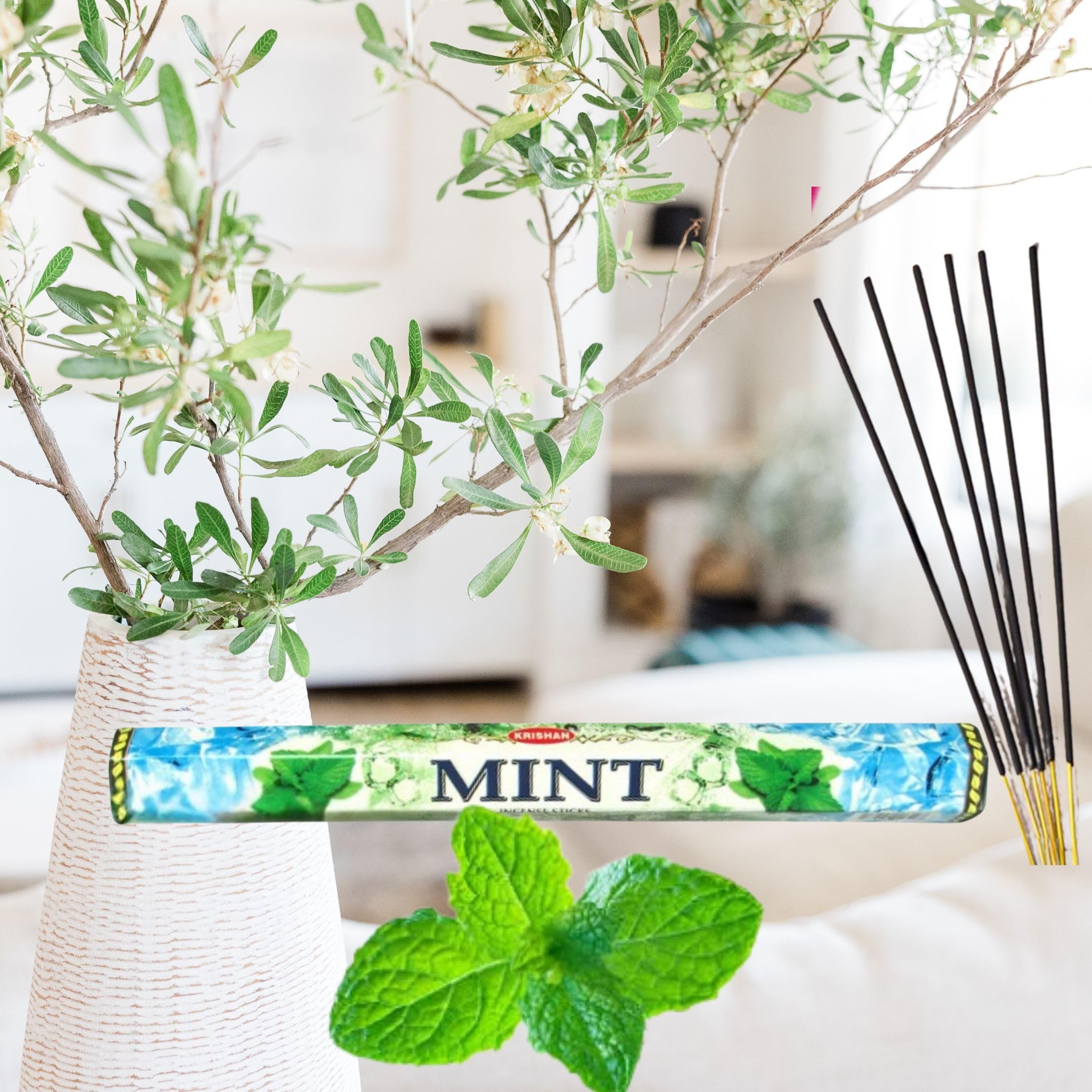 Fenny's Creations Mint Incense Sticks incense sticks Indian Hand Rolled Aromatherapy 120 Joss Sticks Relaxing Stress Relief Meditation Refreshing Sensuality