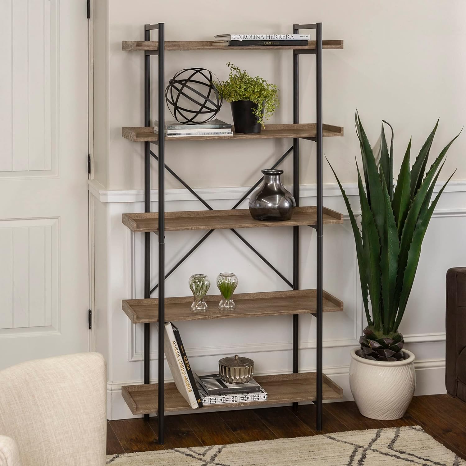 URBNLIVING Bookcase 5 Tier Shelves Bookshelf Bookcase Freestanding Unit