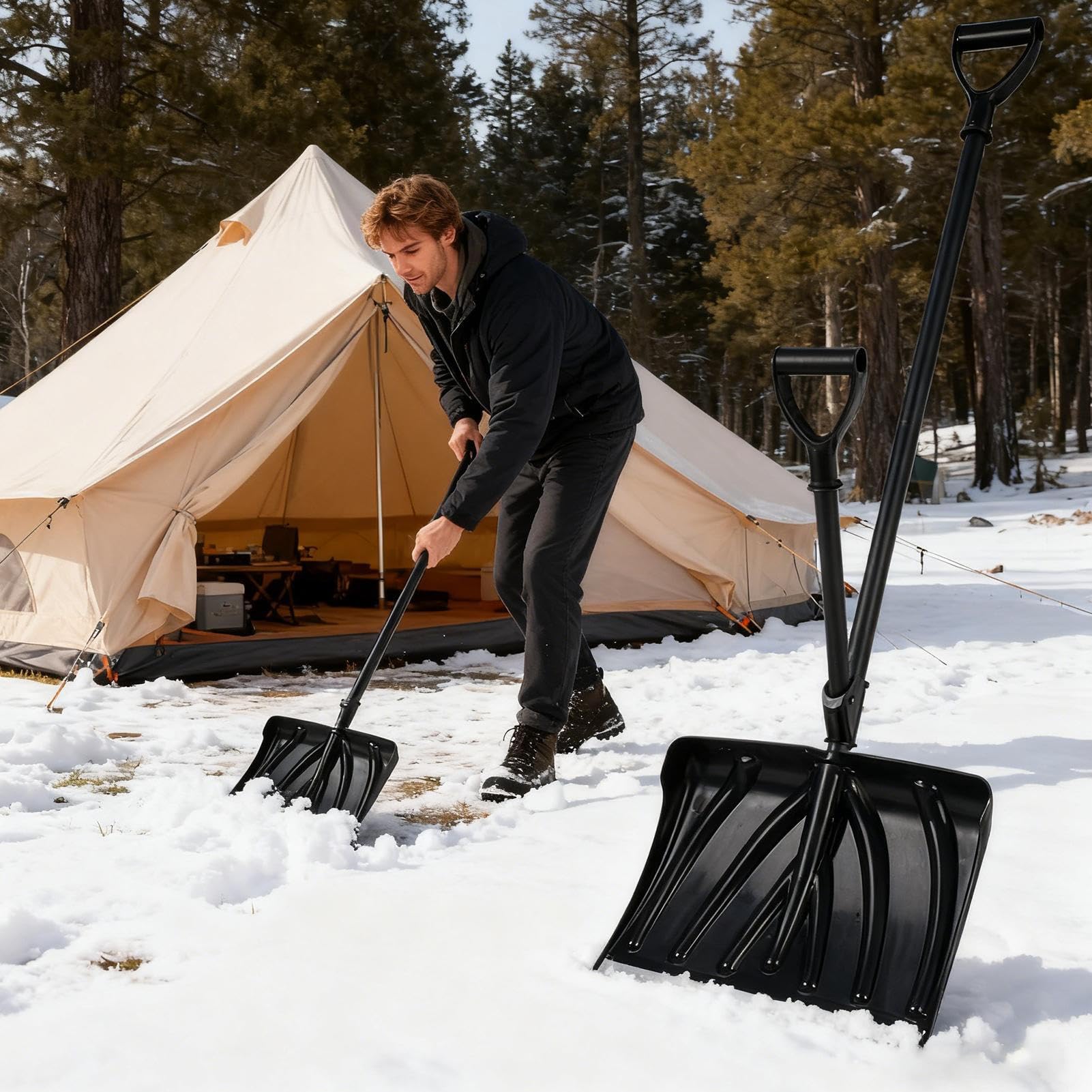 Pala De Nieve para Entrada Empuñadura Antideslizante Raspador Ancho | Pala Para Quitar Nieve Con Mango En Forma De D Para Entrada, Senda, Exterior, Coche, Hogar, Garaje, Patio, Jardín