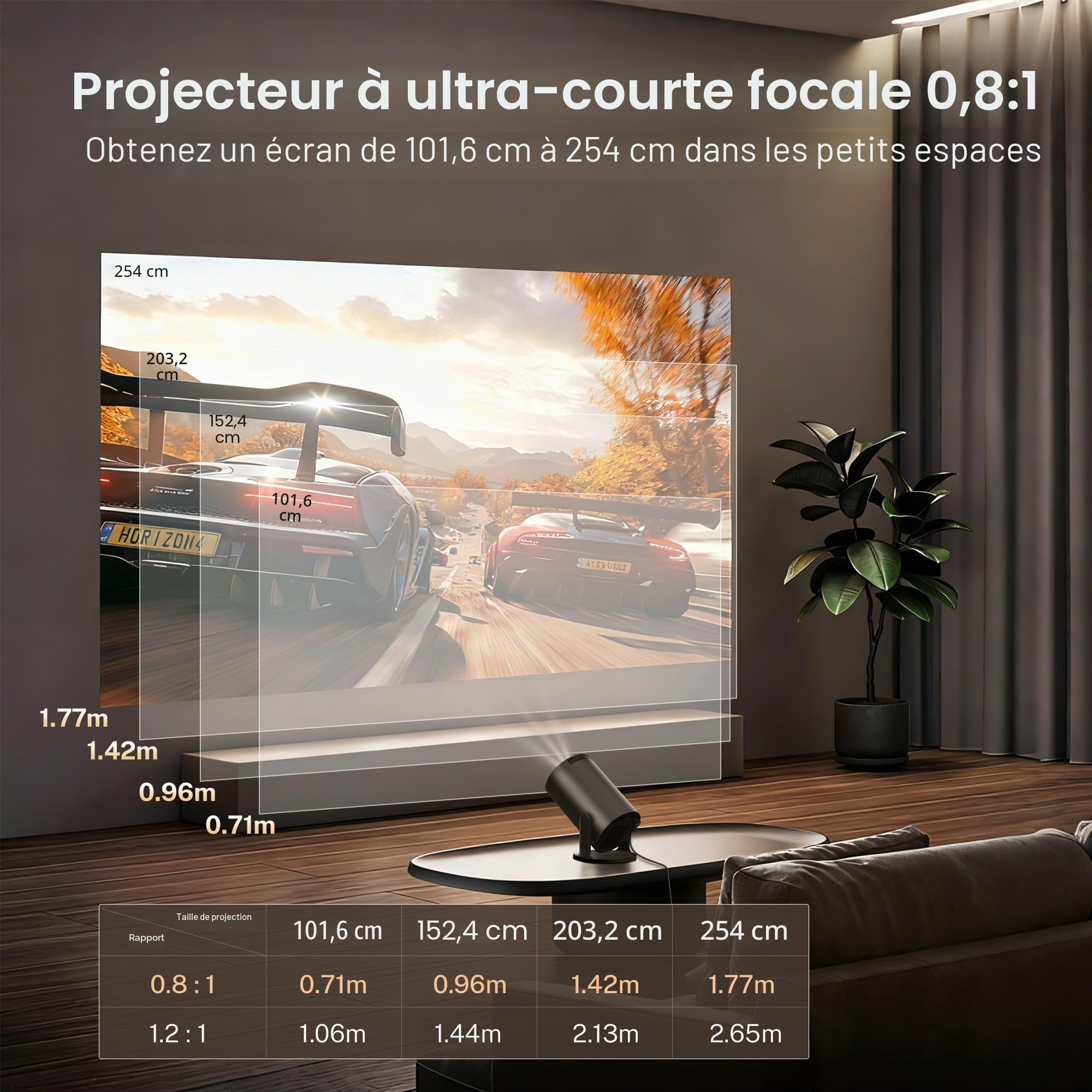 Vidéoprojecteur Compatible 4K Android 14 Mini Video Projecteur Contrôle App