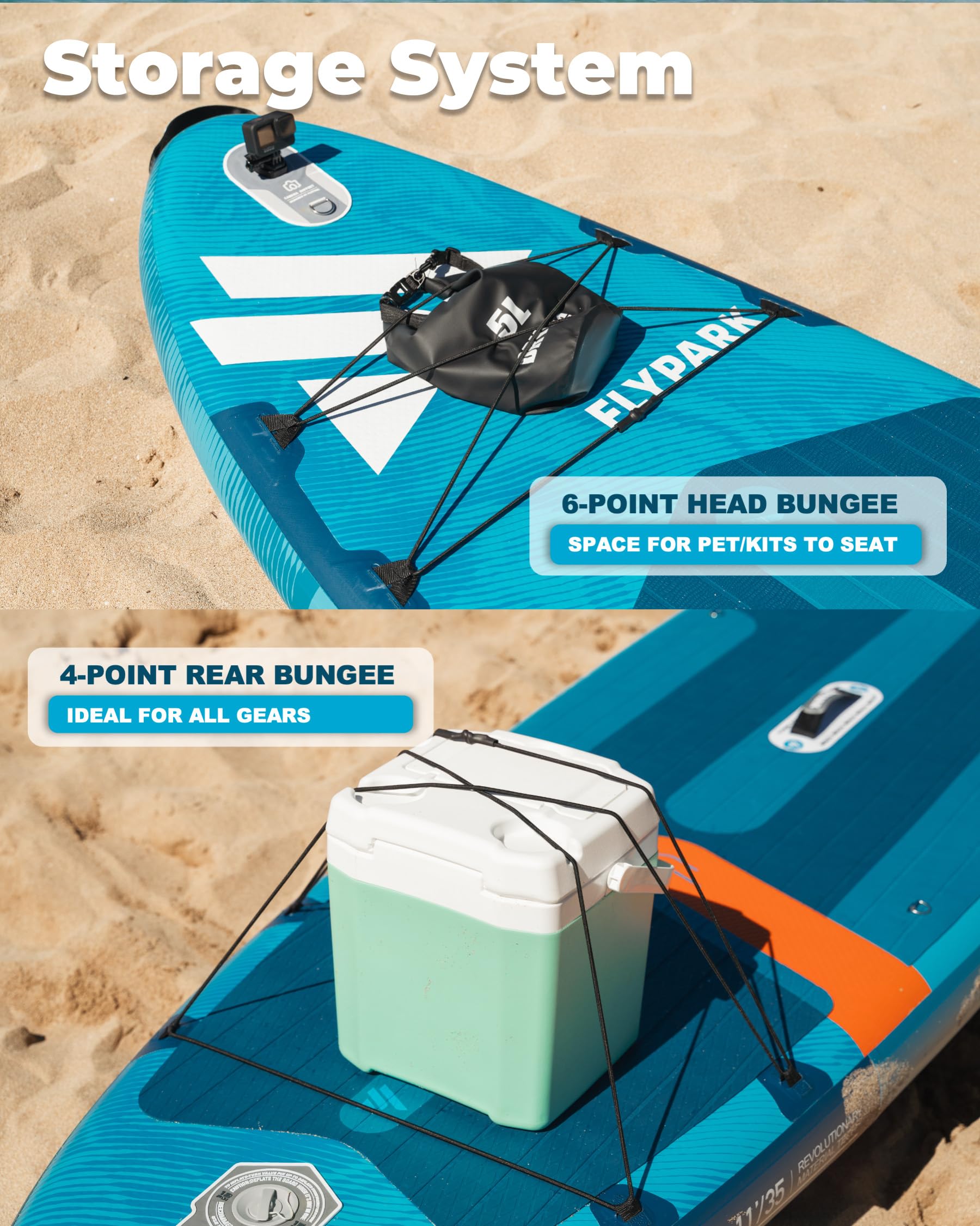 Flypark Tabla de Remo Inflable Estable de Pesca y Familia de 10 pies 8/11 x 35 Pulgadas, Tabla de Remo Inflable Extra Ancha, rodamiento de 430 Libras, Tabla de Remo de pie, Soporte de cámara, Correa