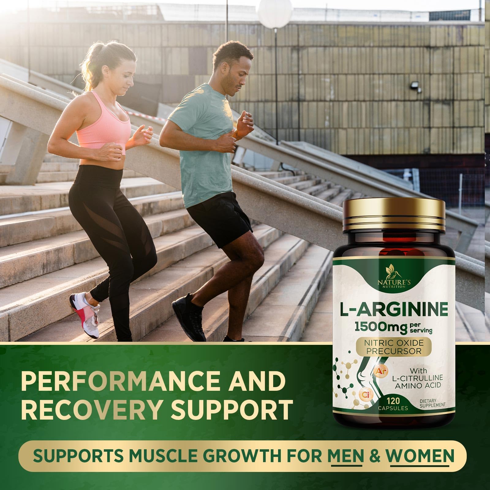 L-Arginine Extra Strength Supplement with L-Citrulline - Muscle Supporting Natural Nitric Oxide Precursor Booster - Heart Health Support - Amino Acid Energy Blend for Men, USA Bottled - 120 Capsules — Amazon image 7