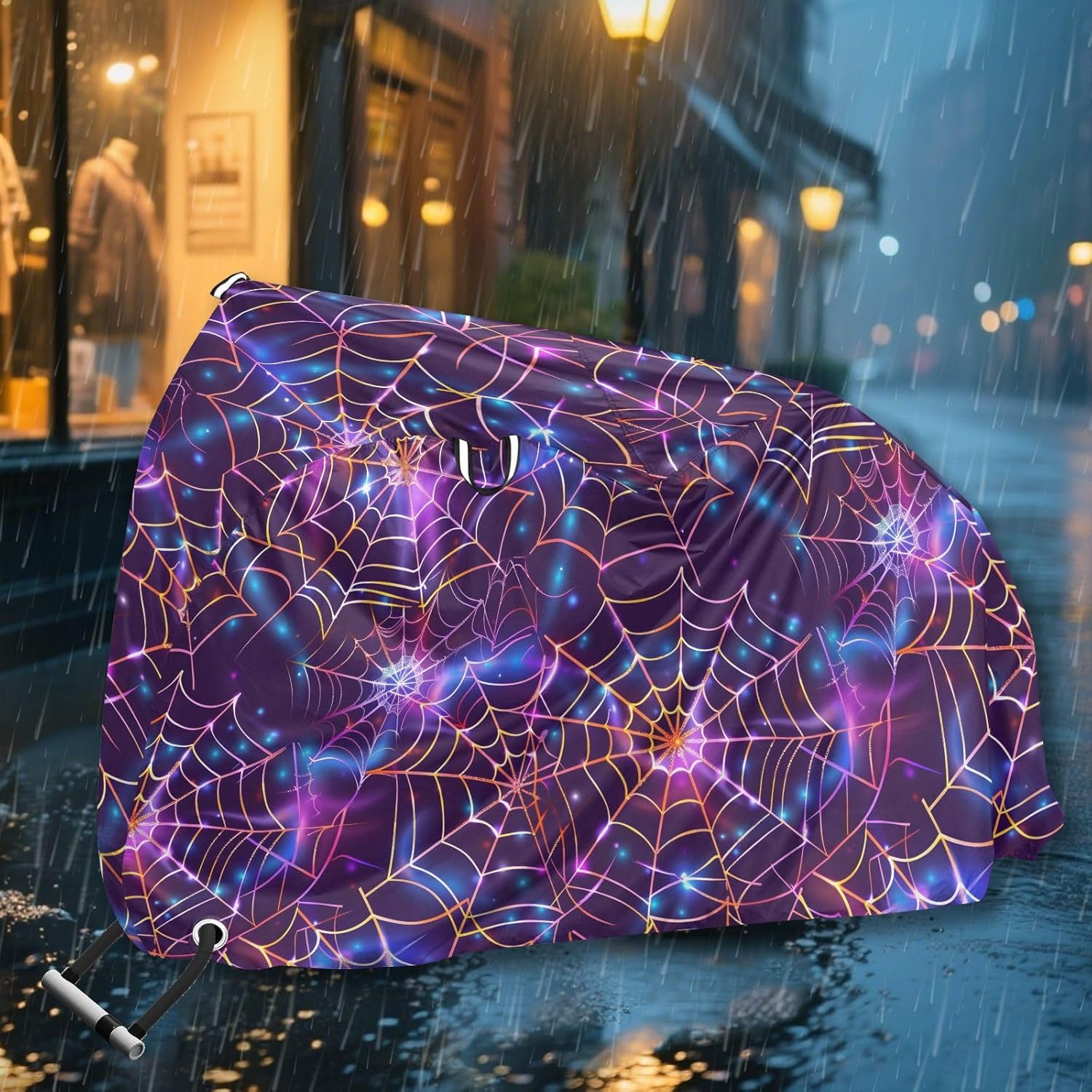 ALAZA Halloween Purple Spider Bike Cover Waterproof Outdoor Ebike Bicycle Covers Tarp Protection for 1/2 Bikes, Sun UV Dust Wind Proof