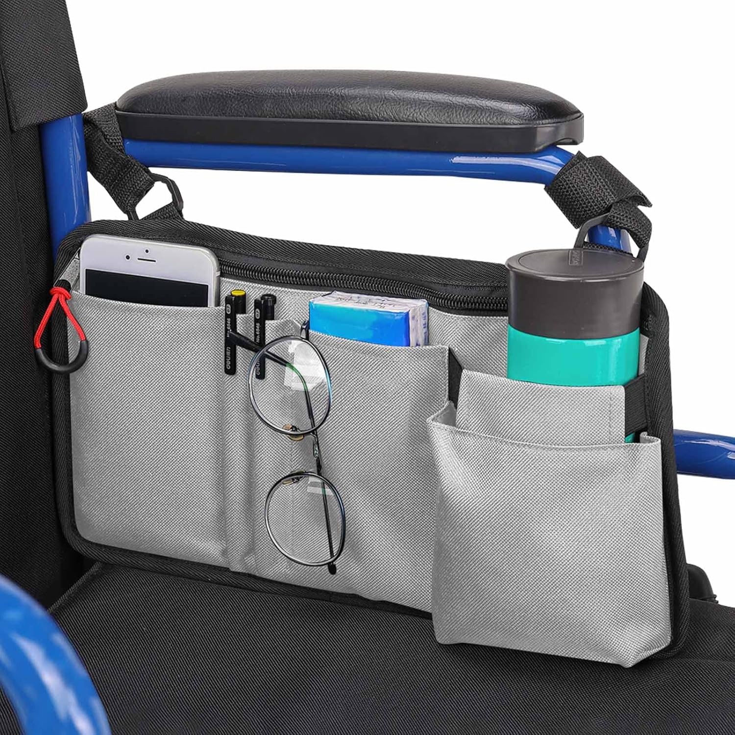 ISSYAUTO Wheelchair Side Bag, Walker Pouch Bag with Cup Holder