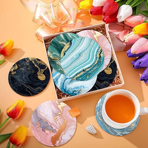 Miniatura 5 de Posavasos absorbentes con soporte para bebidas de piedra de mármol de cerámica para Navidad, comedor, restaurante, vacaciones, hogar, cóctel,