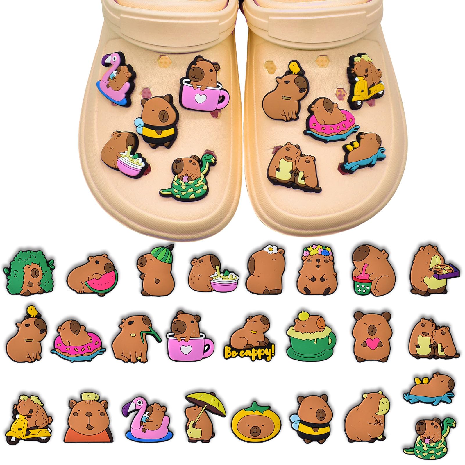 Capybara Shoe Charm, 25 Sztuk Capybara Shoe Charms dla Nastolatków DIY Sticker Shoe Charms dla Chłopców i Dziewcząt, Bransoletki, Chodaki, Sandały, Prezenty Imprezowe, Prezenty dla Dorosłych