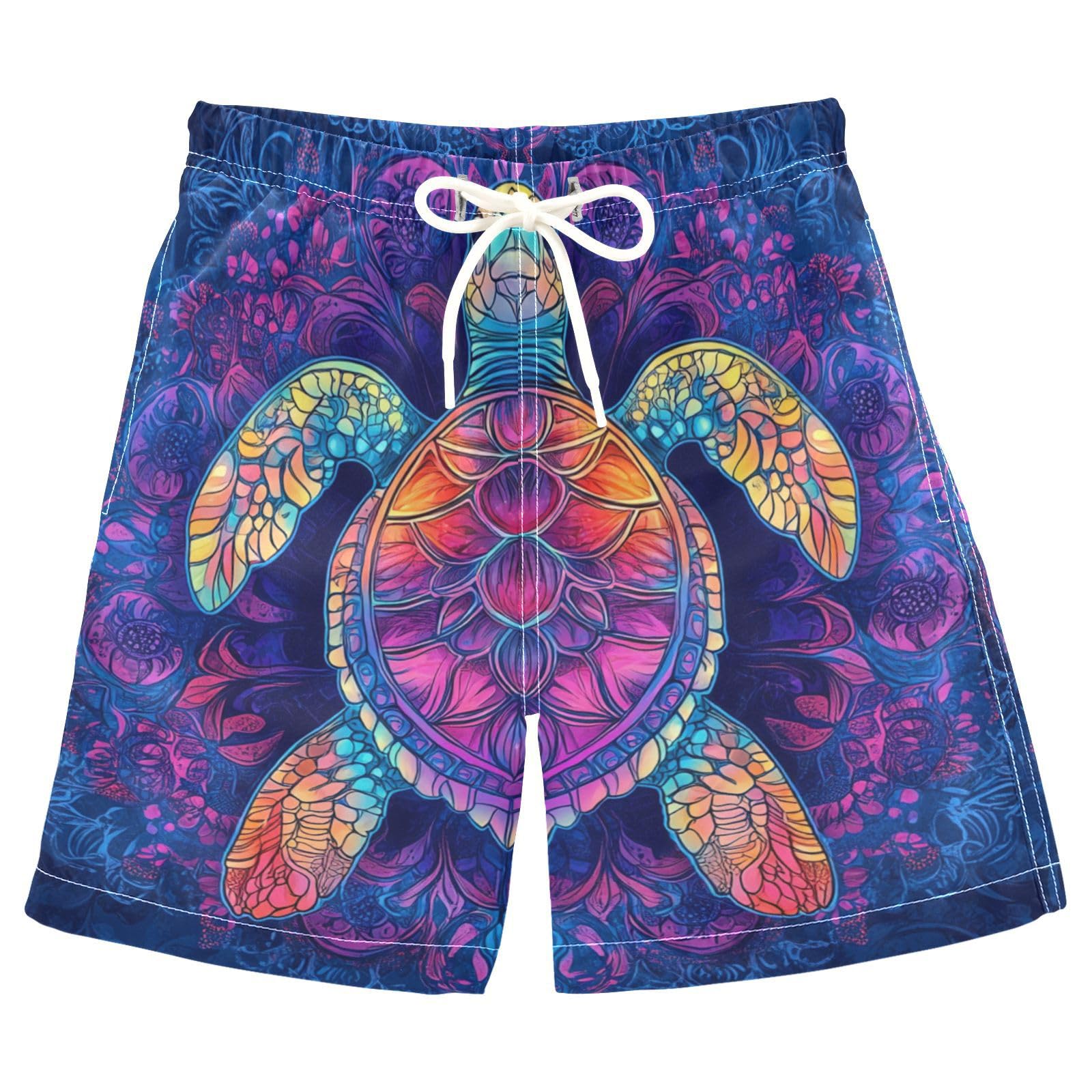 Jucciaco Boys Beach Board Shorts Bohemia Turtle Graphic Swim Trunk Teen Swimwear