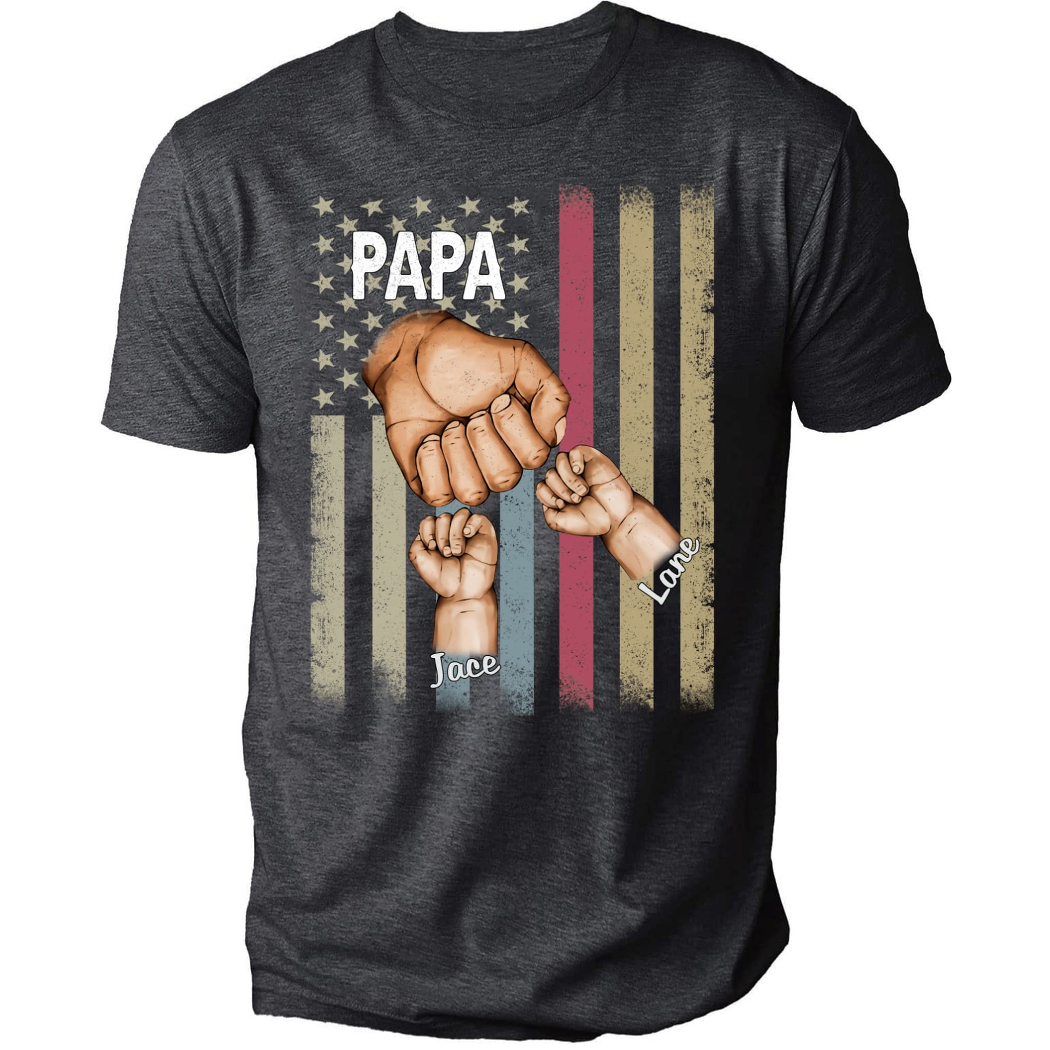 NAZENTIPersonalized Fist Bump American Flag Dad Shirt Custom Grandpa Shirt Gift for Men Fathers Days Birthday Tee S-4XL