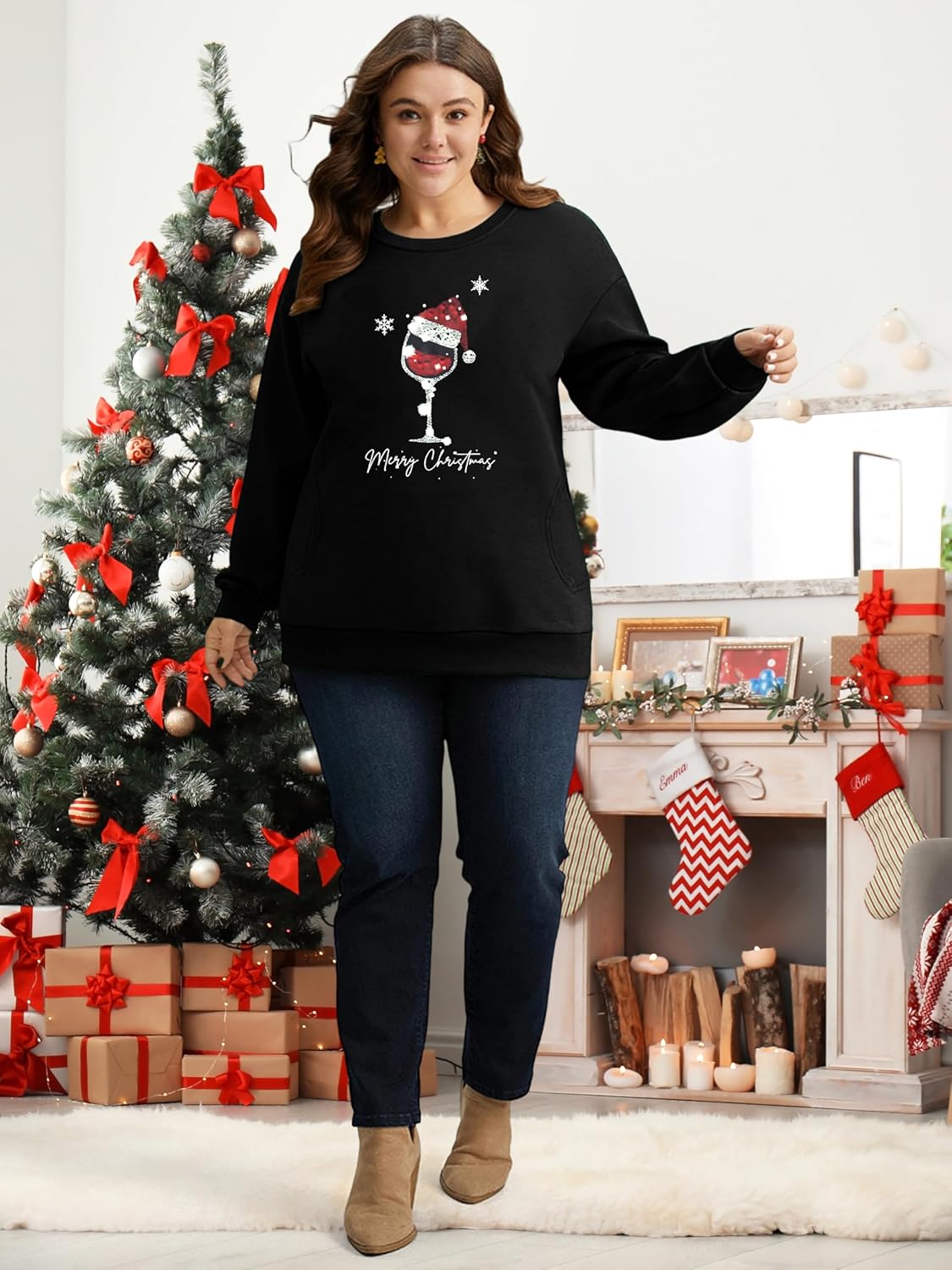 BLANCHES Plus Size Christmas Sweatshirts for Women Funny Xmas Sweater Pullover Cute Holiday Merry Christmas Graphic Tops - Image 3