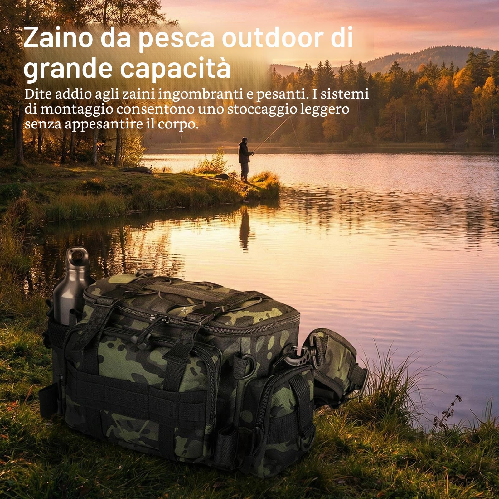 Borsa da Pesca Impermeabile Oxford Alta Capacita Cinghia Regolabile Borsa per Scatola con Organizzatore per Canna Mulinelli Esche e Attrezzatura Outdoor