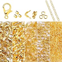ALEXCRAFT Jewellery Making Kit Clasp Bracelet Beads Crush for Jewellery Link Bracelet Chain Extension Gold Jump Ring Kit Clasp and Bead to Crush Chain Extension Stainless Steel