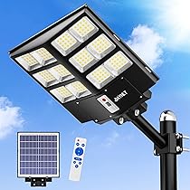 JAYNLT Y-2000W Lampione Solare Led Esterno, 60000LM 6500K Lampada Stradale Solare con Sensore Movimento, IP67 Impermeabile Faro Stradale con Pannello Solari Cortile, Garage