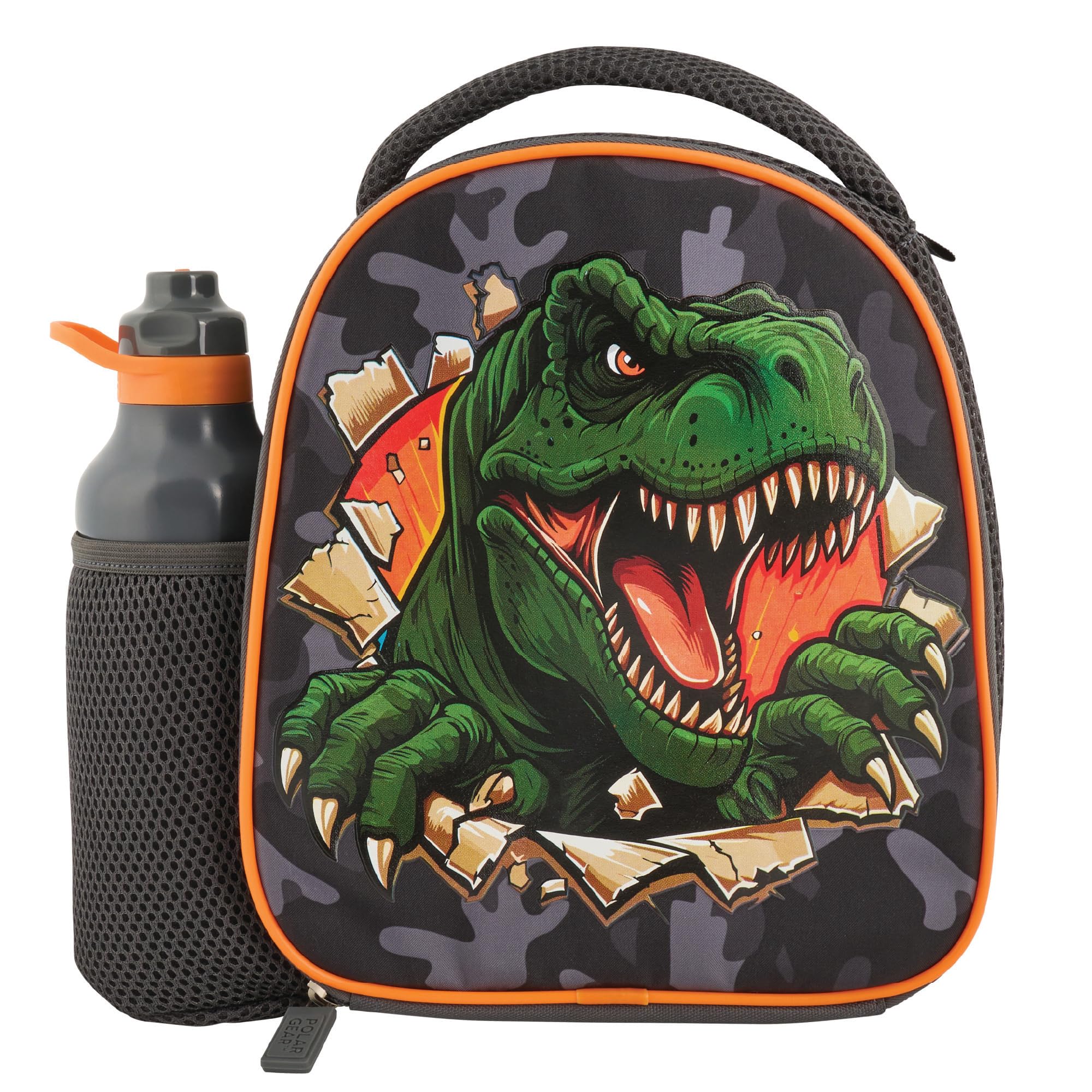 Polar Gear Dinosaur Lunch Bag and 600ml Bottle Set - Insulated Food Cooler - Anti-Bacterial Easy Clean Lining - for Kids School Lunches and Sports Practice