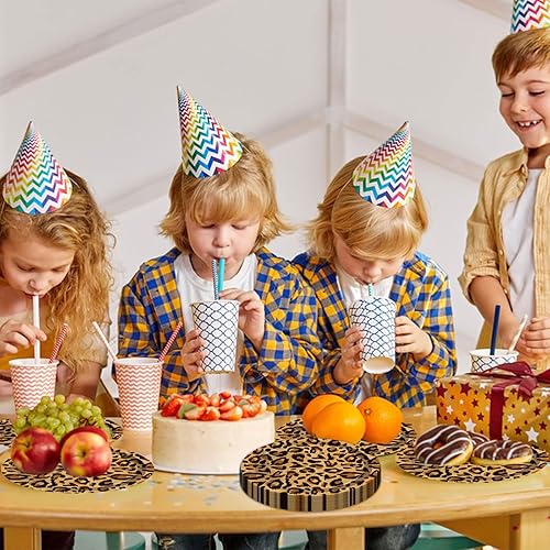 Miniatura 3 de 50 platos con estampado de leopardo, platos de papel de leopardo de 9 pulgadas, suministros de fiesta de safari en la selva, platos con estampado de