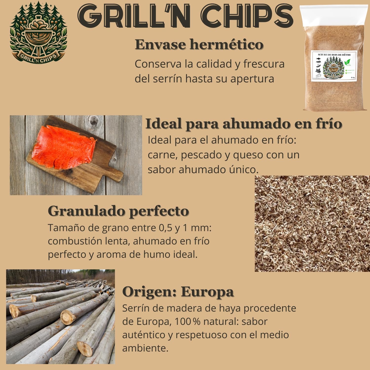 Serrín de Haya 9 kg para Ahumado en Frío – 100% Natural – Ideal para Carne, Pescado, Barbacoa – Compatible con Generador de Humo – Guía en PDF Incluida | 100% natural. Ideal para pescado, carne, queso. Granulometría 0,5-1 mm. Acondicionado en Francia. Guí