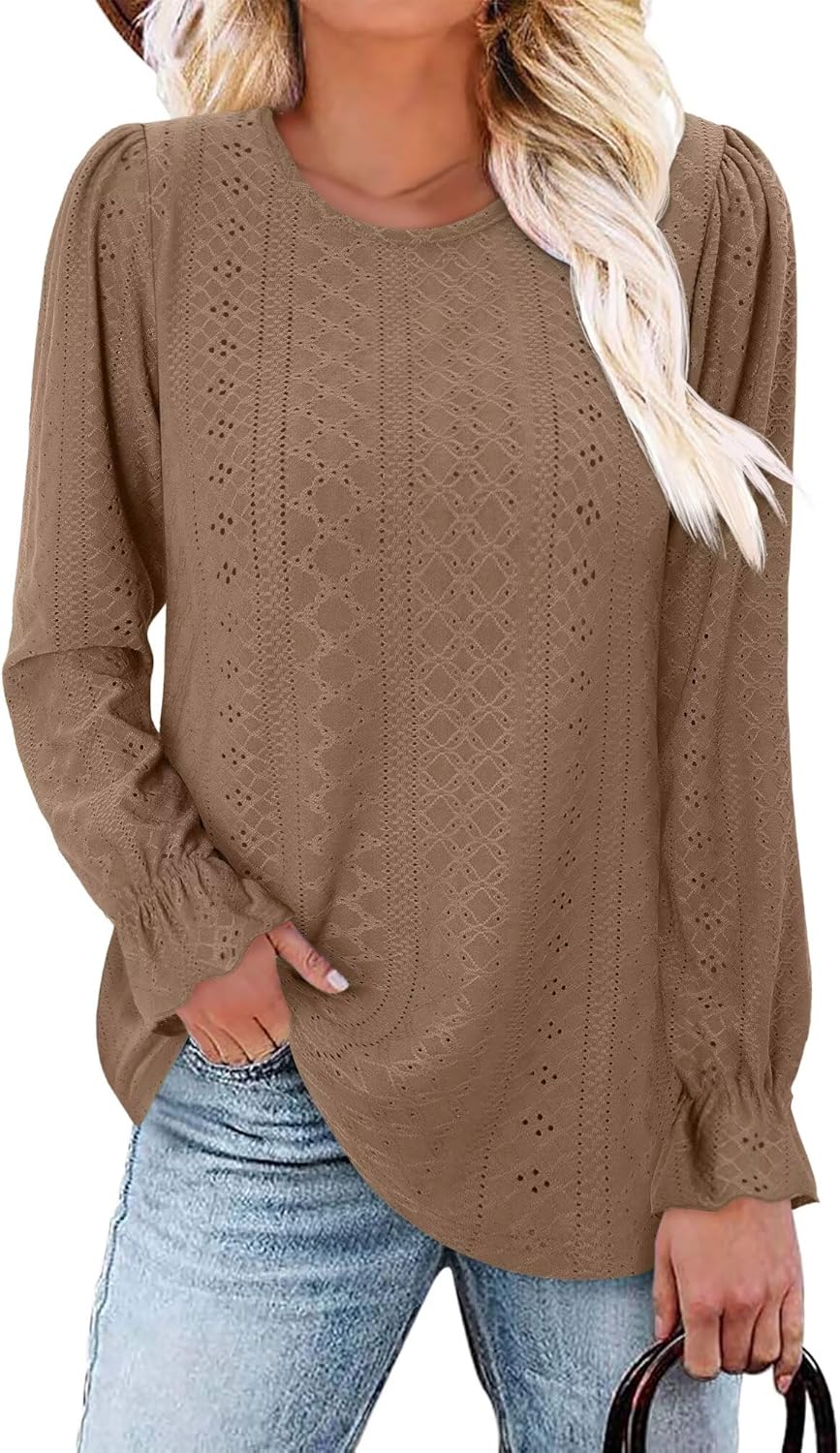 KISSMODA Women Eyelet Tops Long Sleeve Casual Office Blouse 2025 Ladies Trendy Autumn Fashion (S-3XL) - Image 2