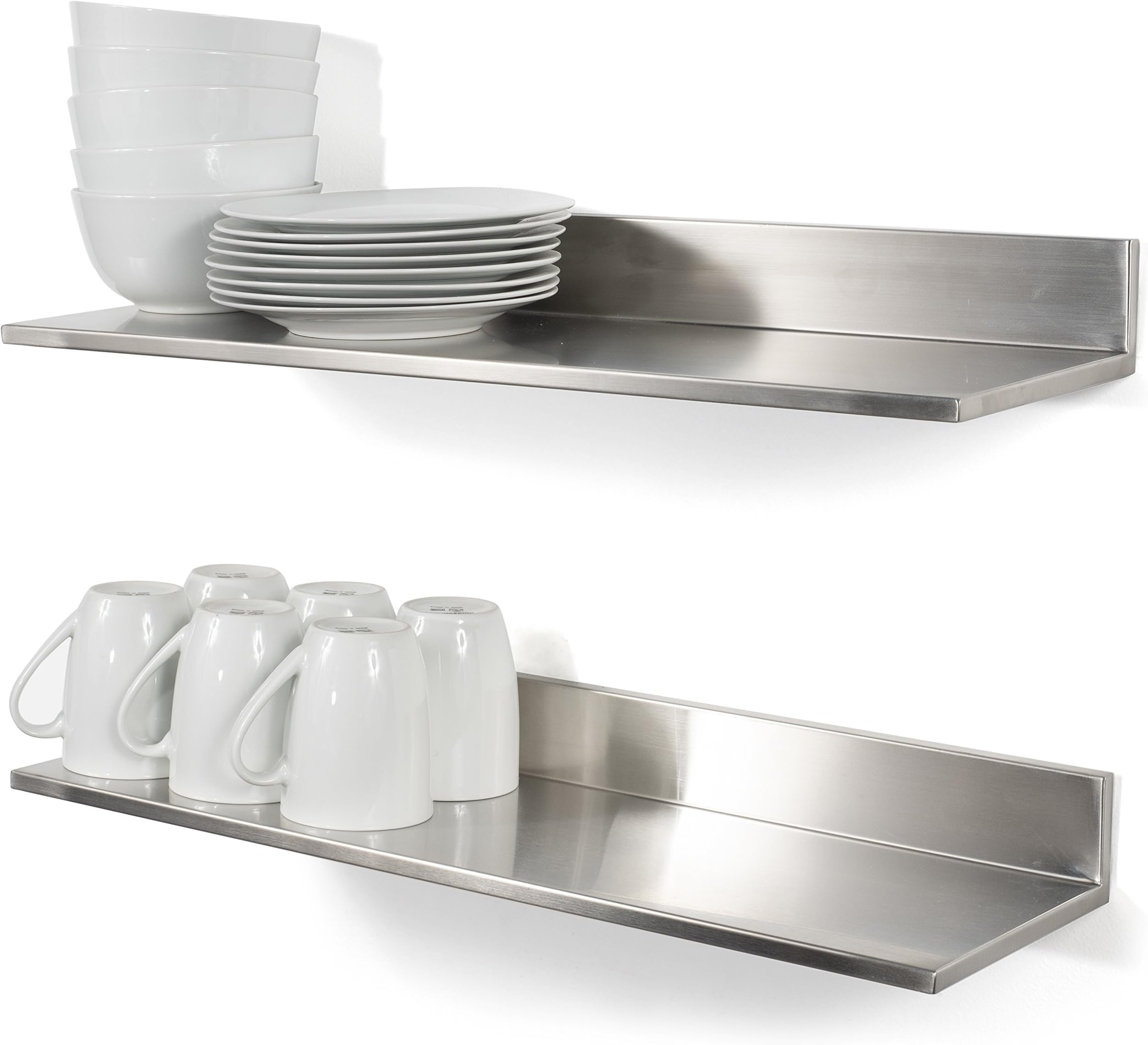 Wallniture Plat Stainless Steel Wall Shelf Heavy Duty Restaurant Bar Cafe & Home Kitchen Organization and Storage Shelf Set of 2 23.60" Silver