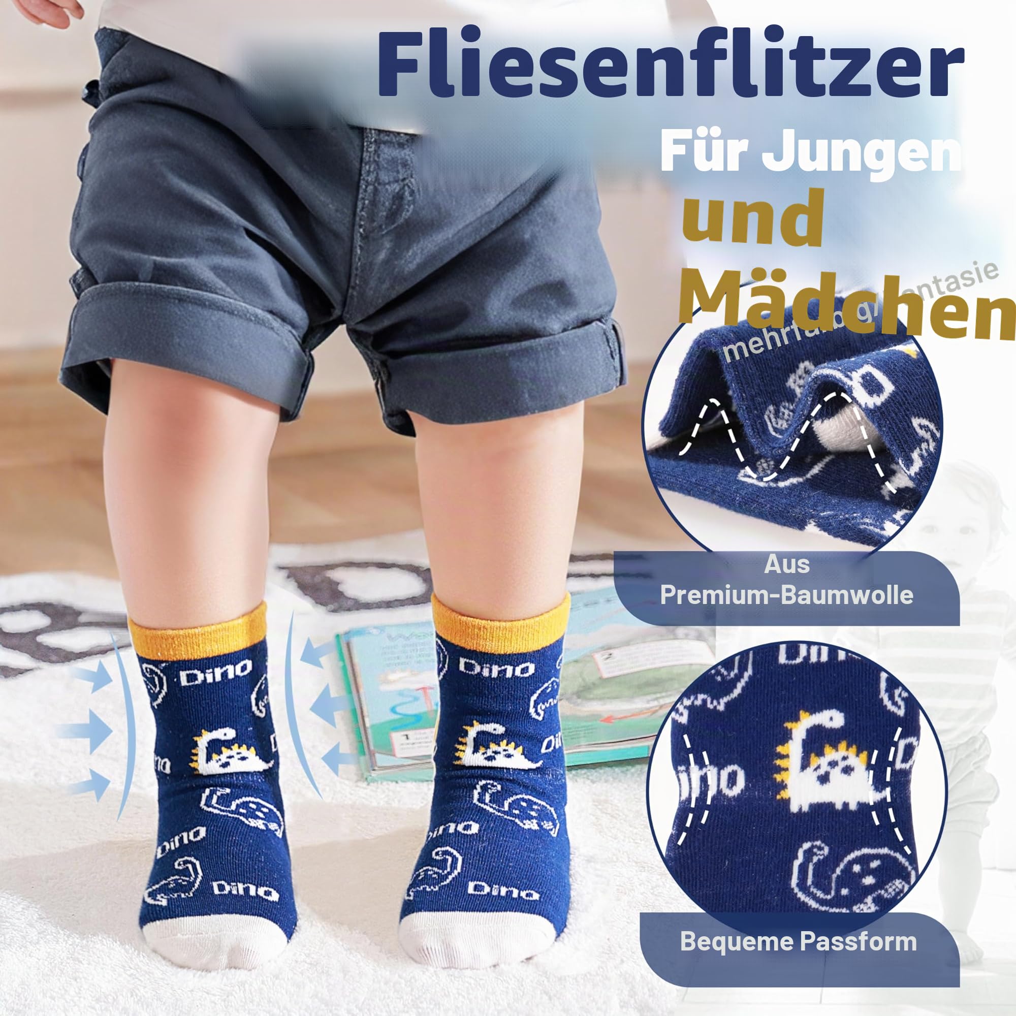 ANTSANG Stoppersocken Kinder für Mädchen Jungen Kleinkind Greifer Socken, Crew Baumwolle Antirutsch, 12 Paar