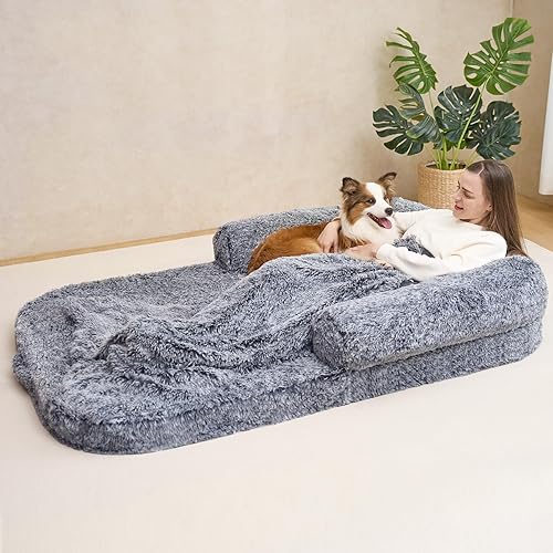 EHEYCIGA Cama plegable para perros adultos, cama ortopédica de espuma viscoelástica para perros, cama para perros humanos impermeable para personas,
