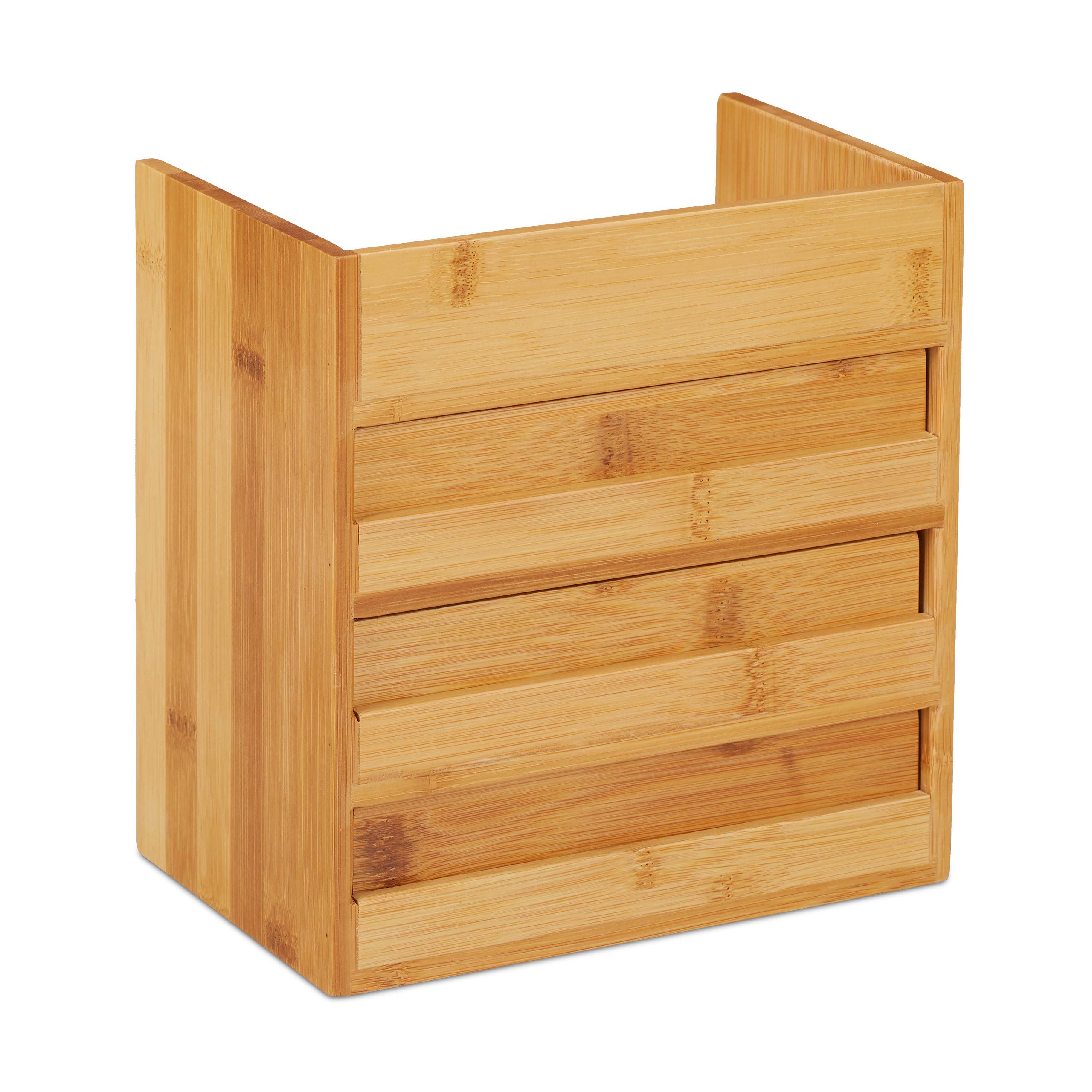 Relaxdays Organiseur de Table de Bureau, Rangement, 3 tiroirs, pour Les ustensiles Bureau, Bambou, 21x20x13 cm Naturel