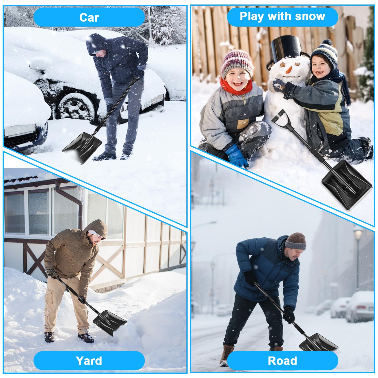 Pelle à Neige avec Tige Démontable Réglable, Pelle a Neige Robuste et Durabile avec Poignée Antidérapante, Outil Polyvalent pour Trottoirs, Jardinage, Terrasses, Camping Plein Air et Tempêtes Neige