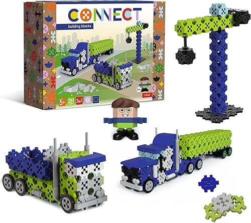 Trefl Connect Construction Bricks 3-in-1 Truck/Construction Site Set - 281 Piece