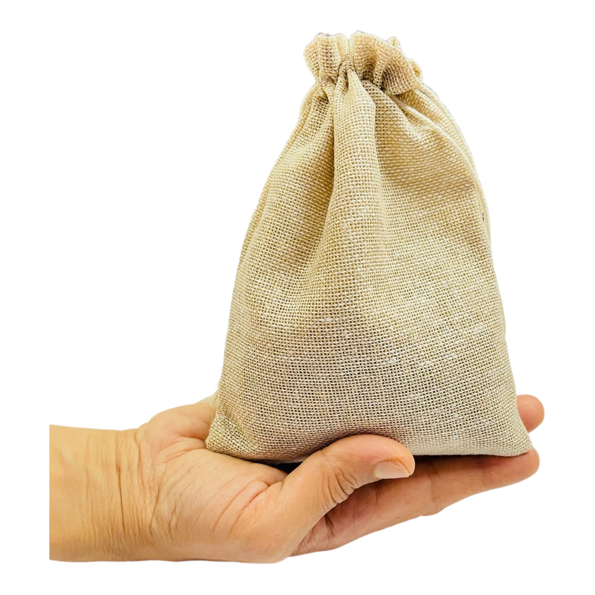 Kriwin Fifty Cotton Jute Drawstring Closure Small Size Gift Potli Bags Pouches(17.78 X 12.5 Cm; Beige) Pack of 50 count 1
