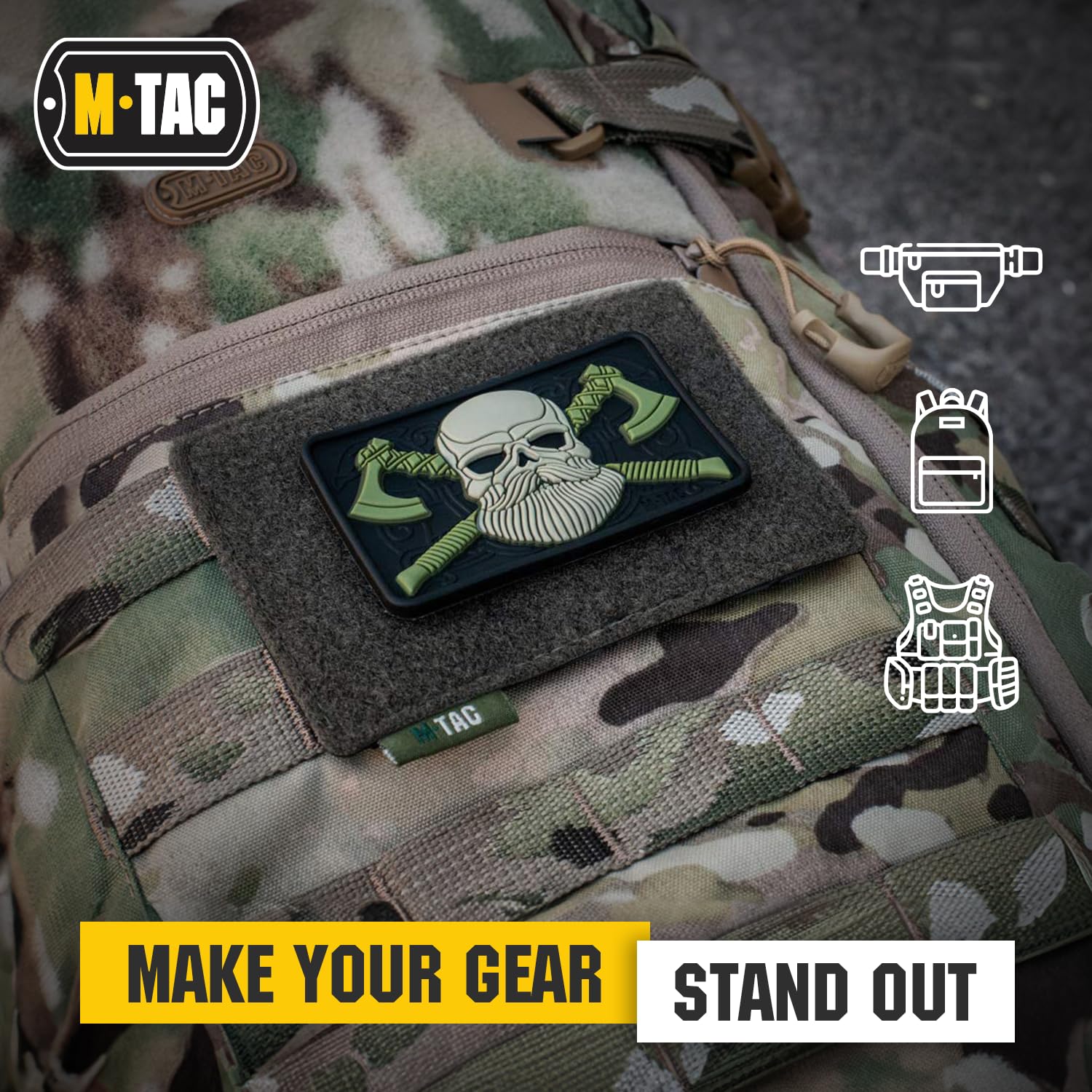 2x Patches Molle (Moral Patch) Fixation Nylon Noir 10x10 Cm - Pour Sac, Vêtement