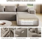 Couch sectionnel sans os, 105" L-Shape Deep Seat Cloud Couch avec Chaise & Oreiller, Memory Moom Cloud Coupes de section pour le salon, Canapé comprimé, Stabilité antidérapante, Installation facile, Corduroy, Plush
