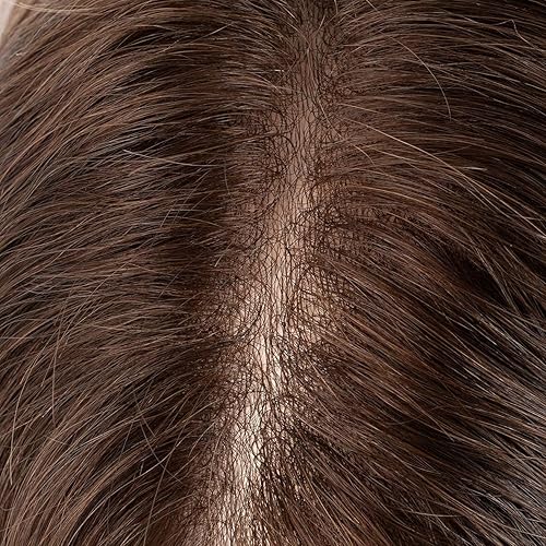 Miniatura 5 de Tupé para hombre, cabello humano 100% europeo real, piel ultrafina, densidad media-ligera, 8 x 10 pulgadas (#2 marrón oscuro)