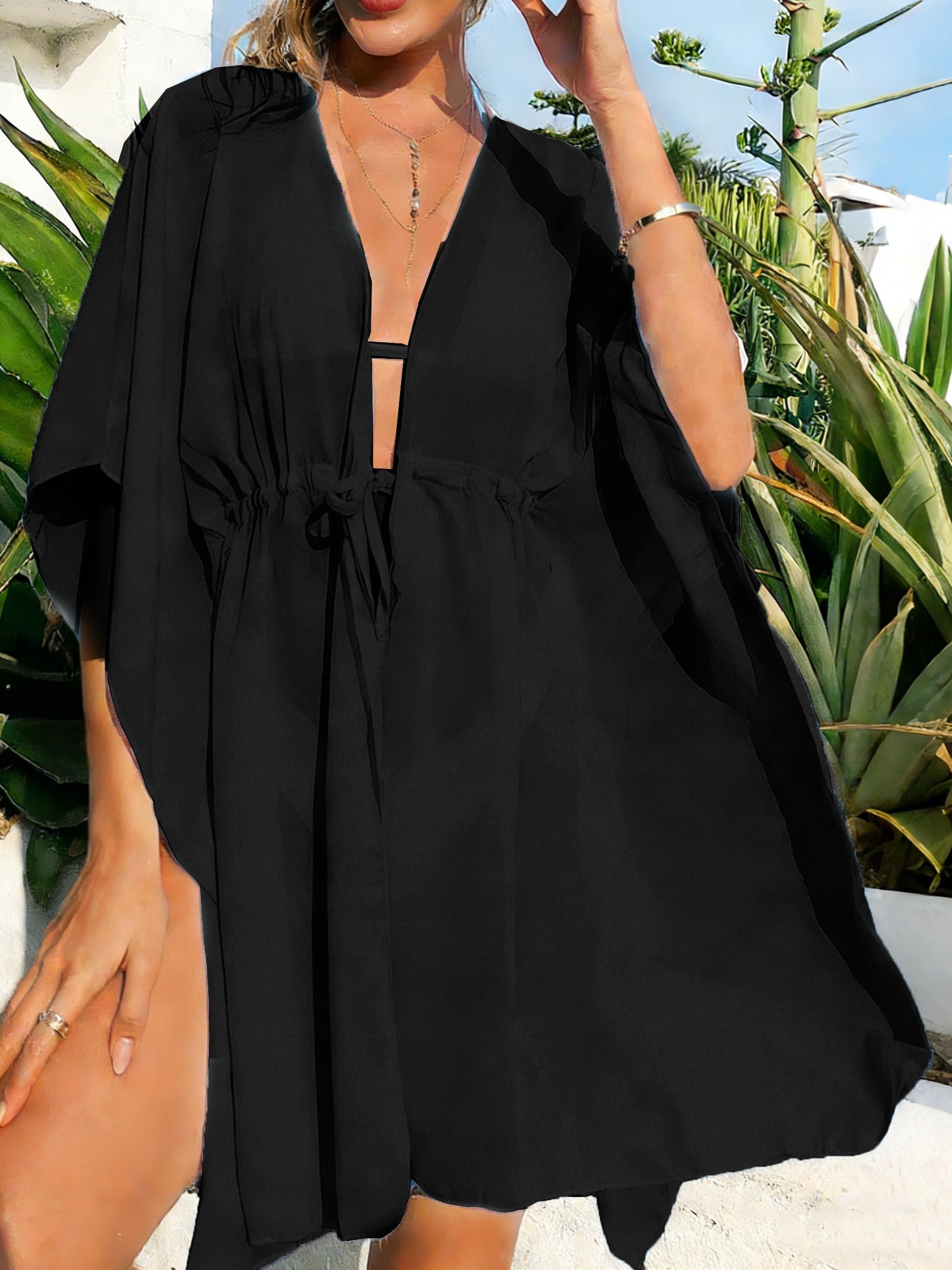 Women's Beach Dress Beach Cover Up Beach Cover Up Beach Casual Dress with Drawstring Summer - 3