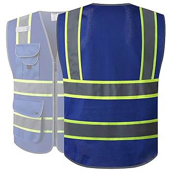 JKSafety 9 Pockets High Visibility Zipper Front MESH Blue