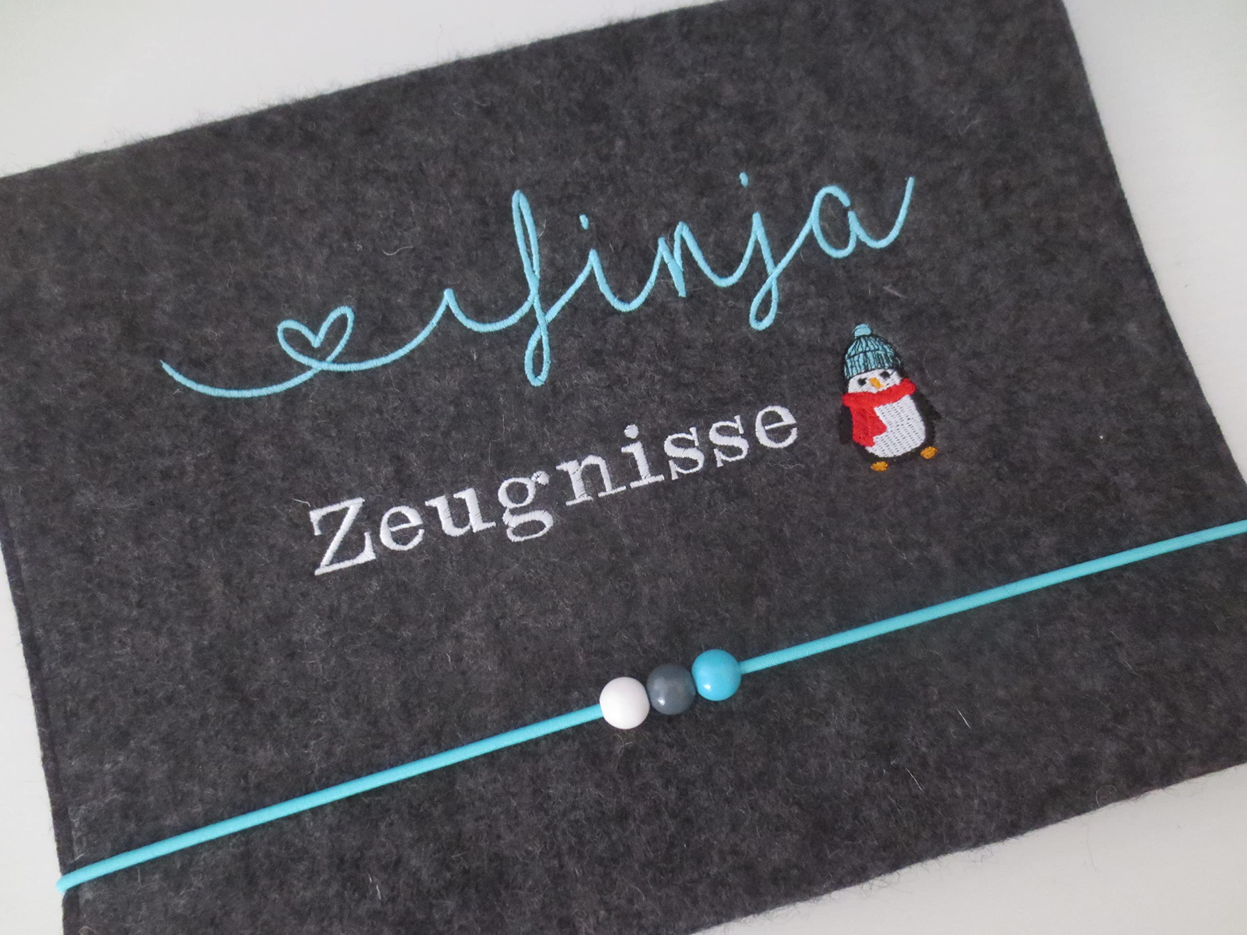 Zeugnismappe Wollfilz Mappe Zeugnisse DIN A4 Grundschule Schule"Pinguin"