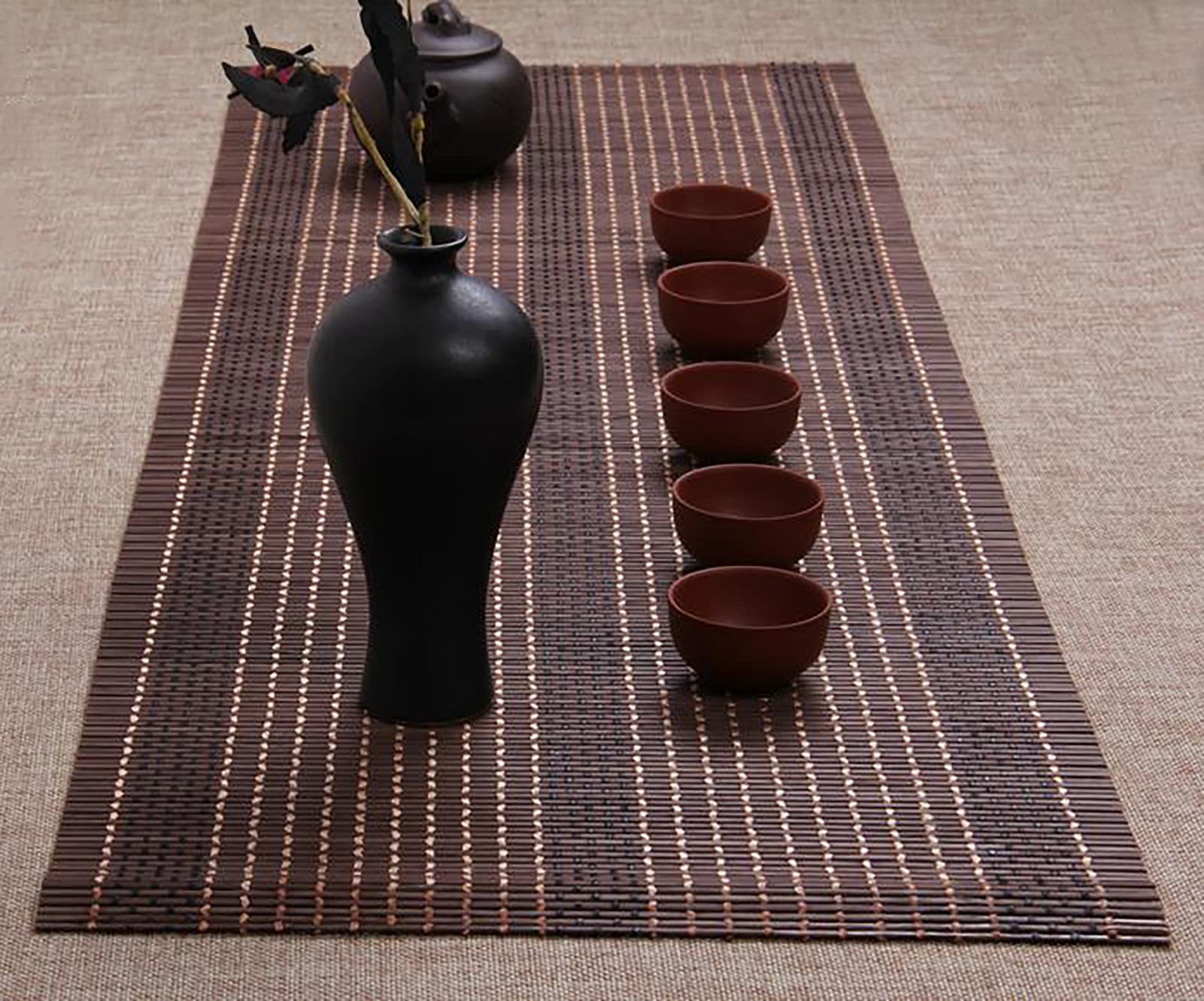 Chemin de table en bambou， Chemin de table en bambou de style japonais, napperon antidérapant tissé à la main, napperons de table basse de cuisine à domicile, couleur marron/café(30cm x 180cm (12" x 7