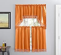 Vista 9 de American Linen Cortinas de café para cocina, cortinas de baño con cenefa, borde de encaje bordado. (amarillo)